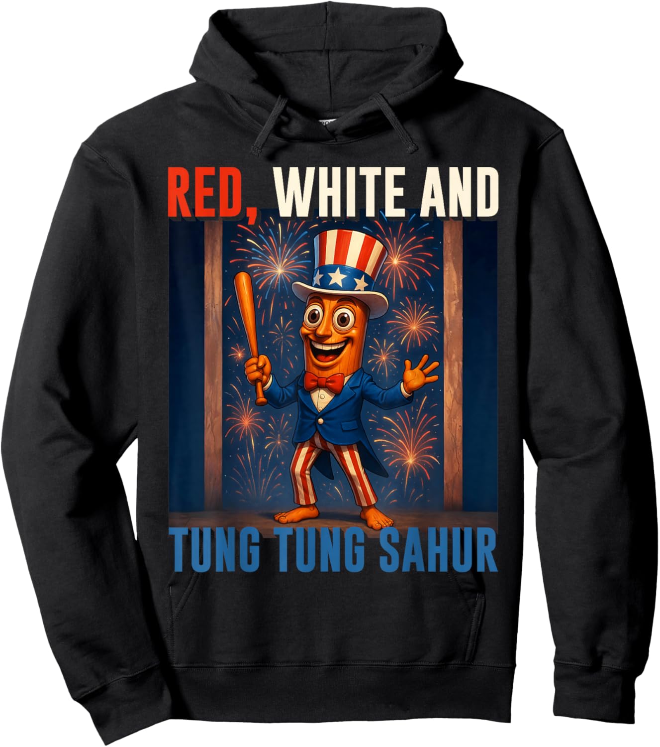 American Independence Tung Tung Sahur Brainrot Italian Meme Hoodie - Hoodie | Black