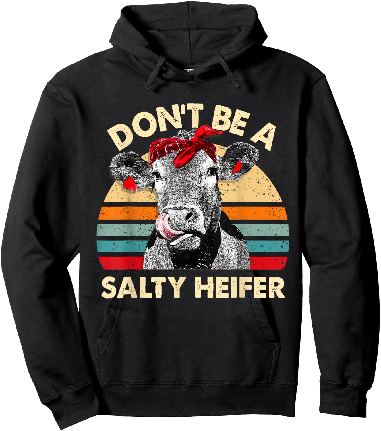 Vintage Don't Be A Salty Heifer Funny Highland Cow Farmer Hoodie - Hoodie | Black