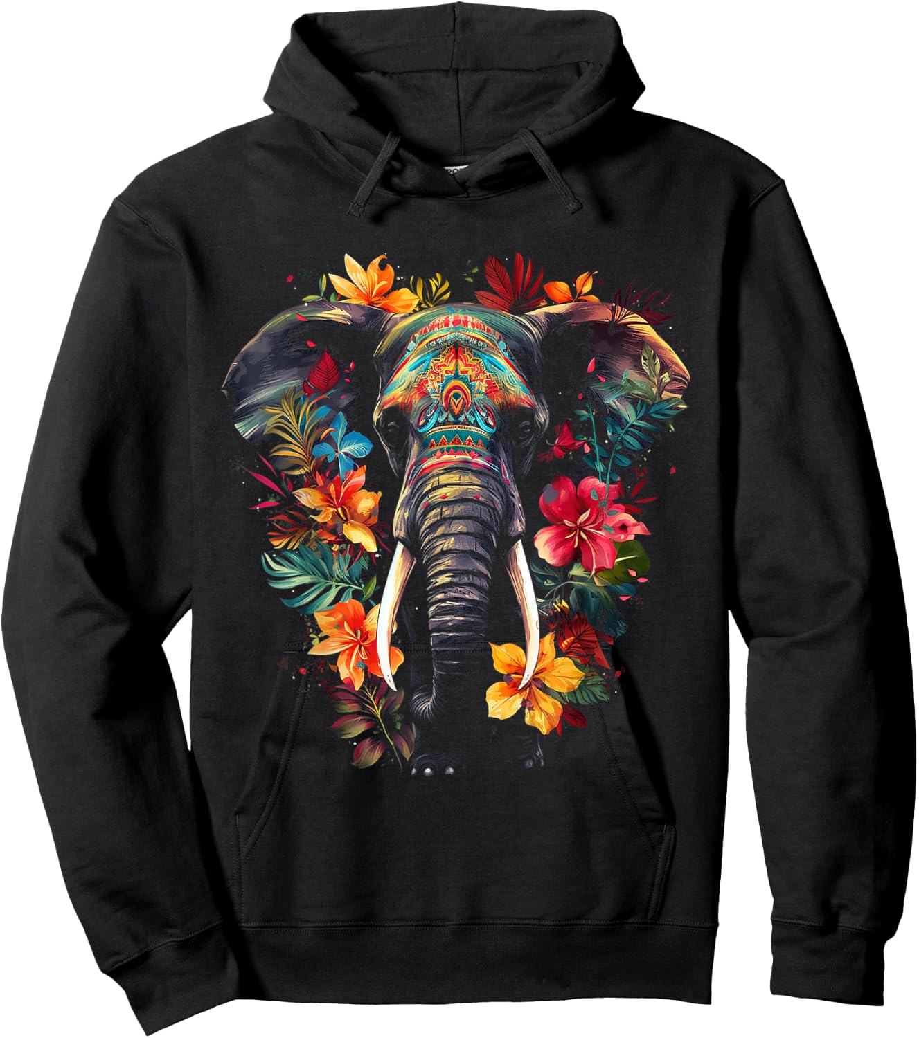 Elephant Flower Animal Graphic Artwork Elephant Hoodie - Hoodie | Black