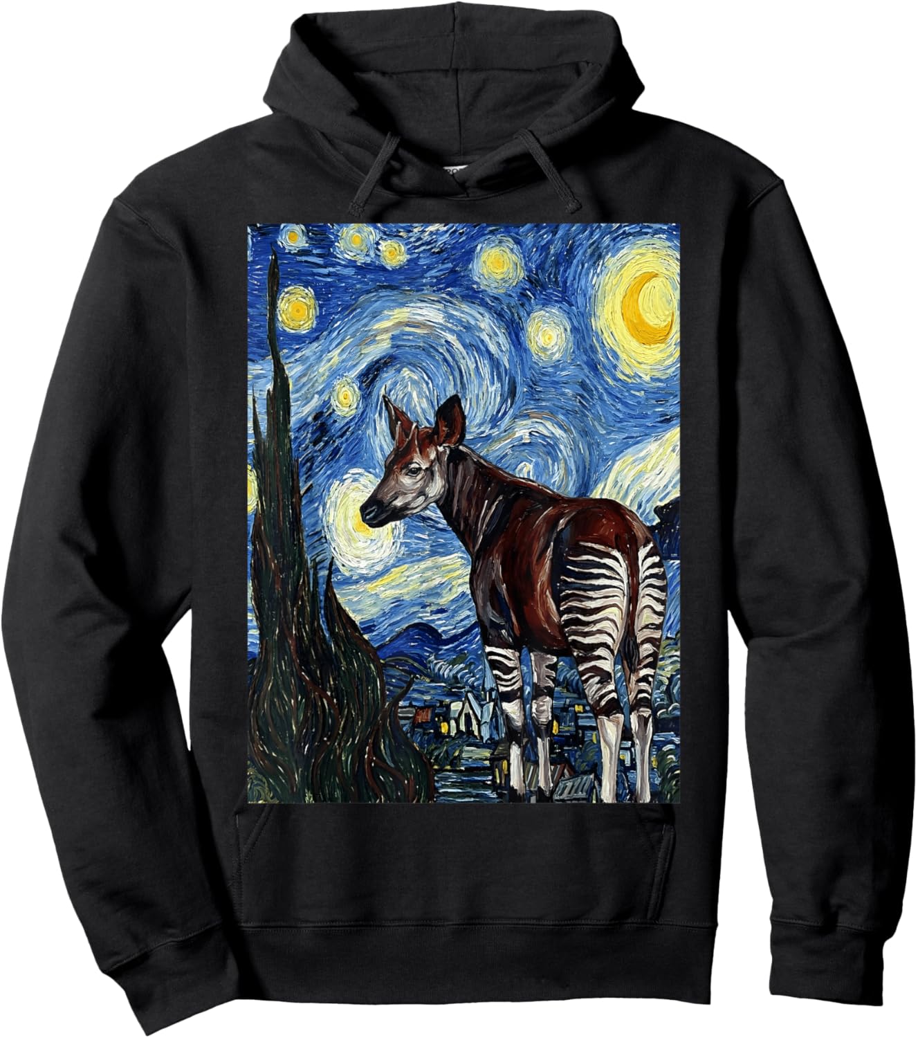 Okapi Starry Night Van Gogh Style Painting Hoodie - Hoodie | Black