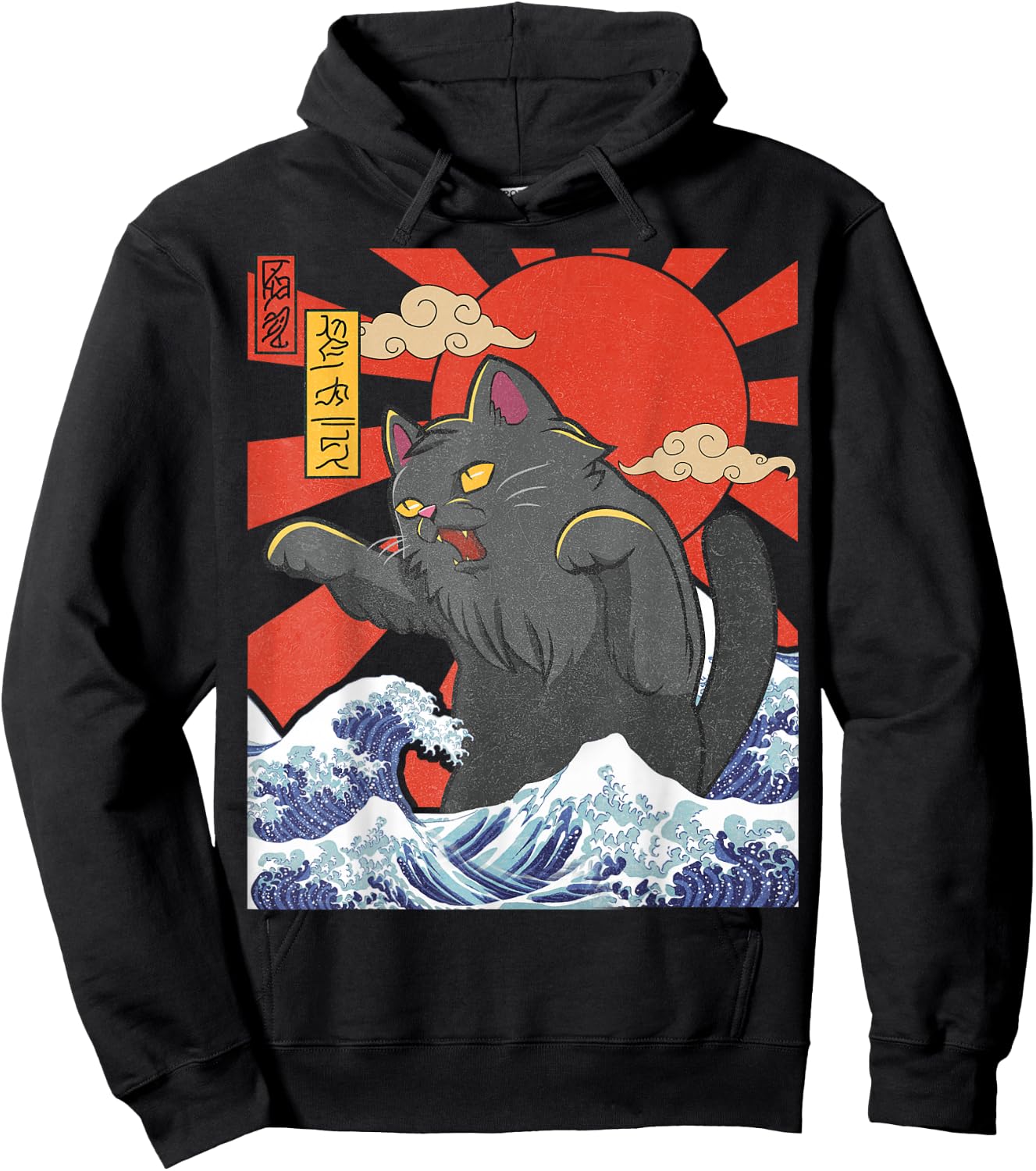 Catzilla Cat Japanese Art Funny Cat Gifts Women Kids Hoodie - Hoodie | Black