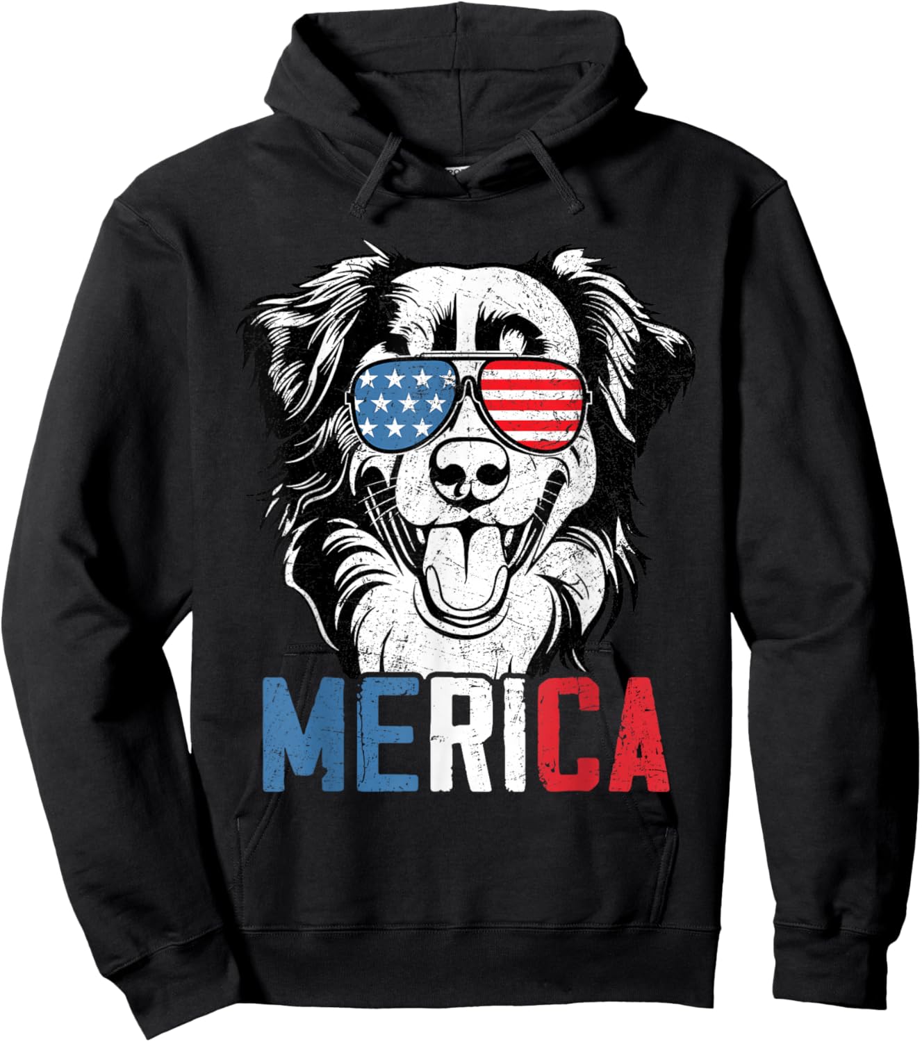Patriotic Australian Shepherd Dog Merica 4th Of July Funny Hoodie - Hoodie | Black