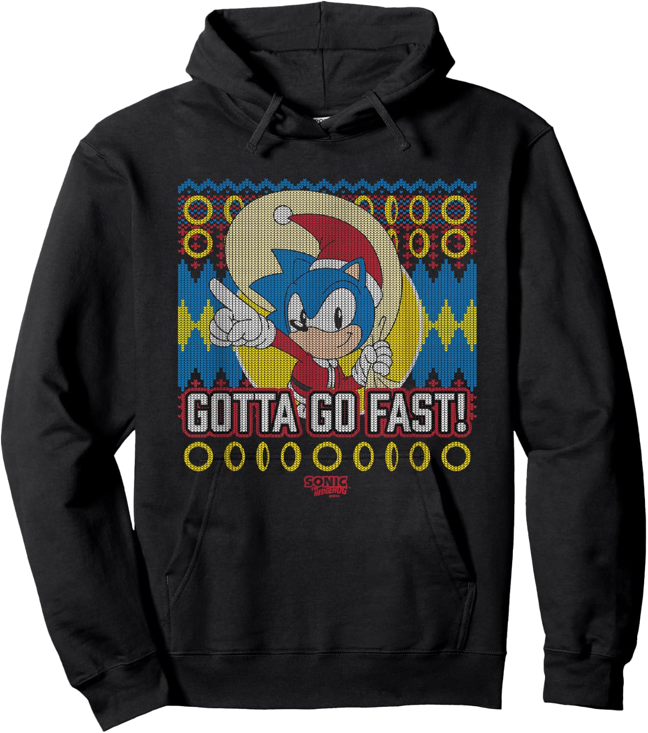 Sonic The Hedgehog Christmas Gotta Go Fast! Ugly Sweater Hoodie - Hoodie | Black