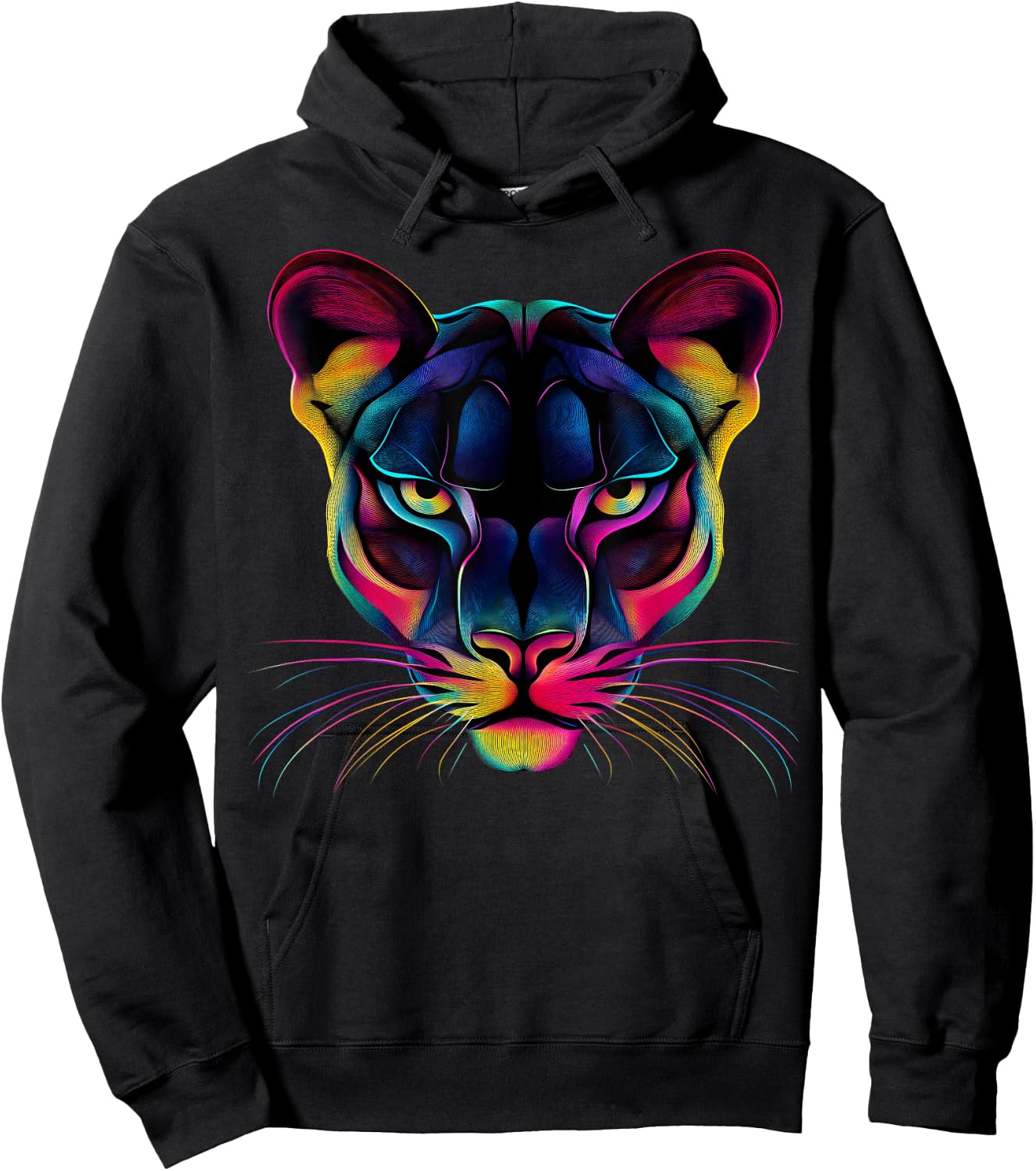 Colorful Mountain Lion Face Wild Animal Big Cats Lover Black Hoodie - Hoodie | Black