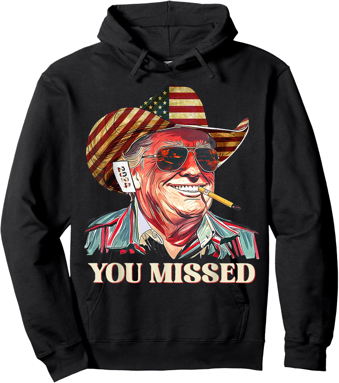 Western Trump Cowboy You Missed American Flag Cowboy hat Hoodie - Hoodie | Black