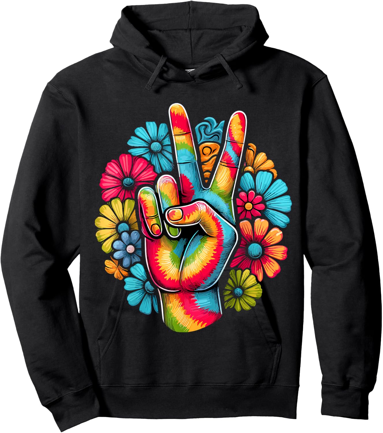 Love and Peace Tie Dye Flower Hippie Hoodie - Hoodie | Black