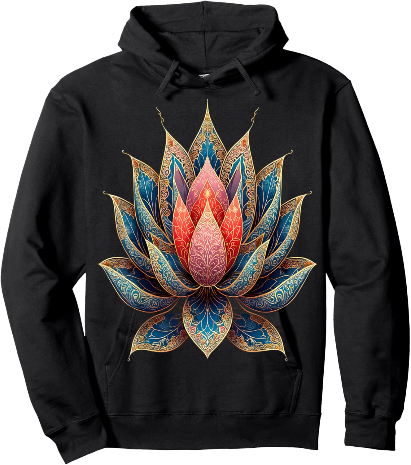 Ornate Lotus Mandala Spiritual Serenity Hoodie - Hoodie | Black