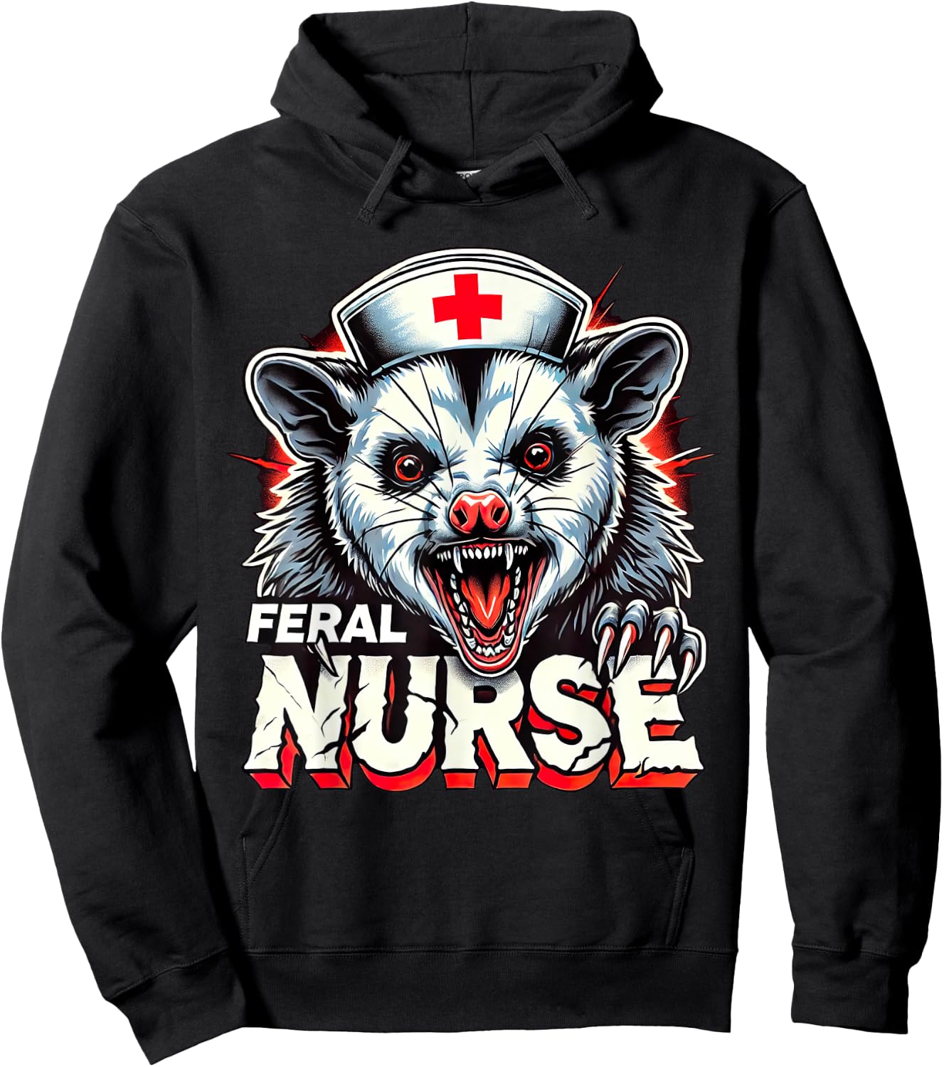 Funny Feral Nurse Possum Nursing Student RN CNA LPN Hoodie - Hoodie | Black