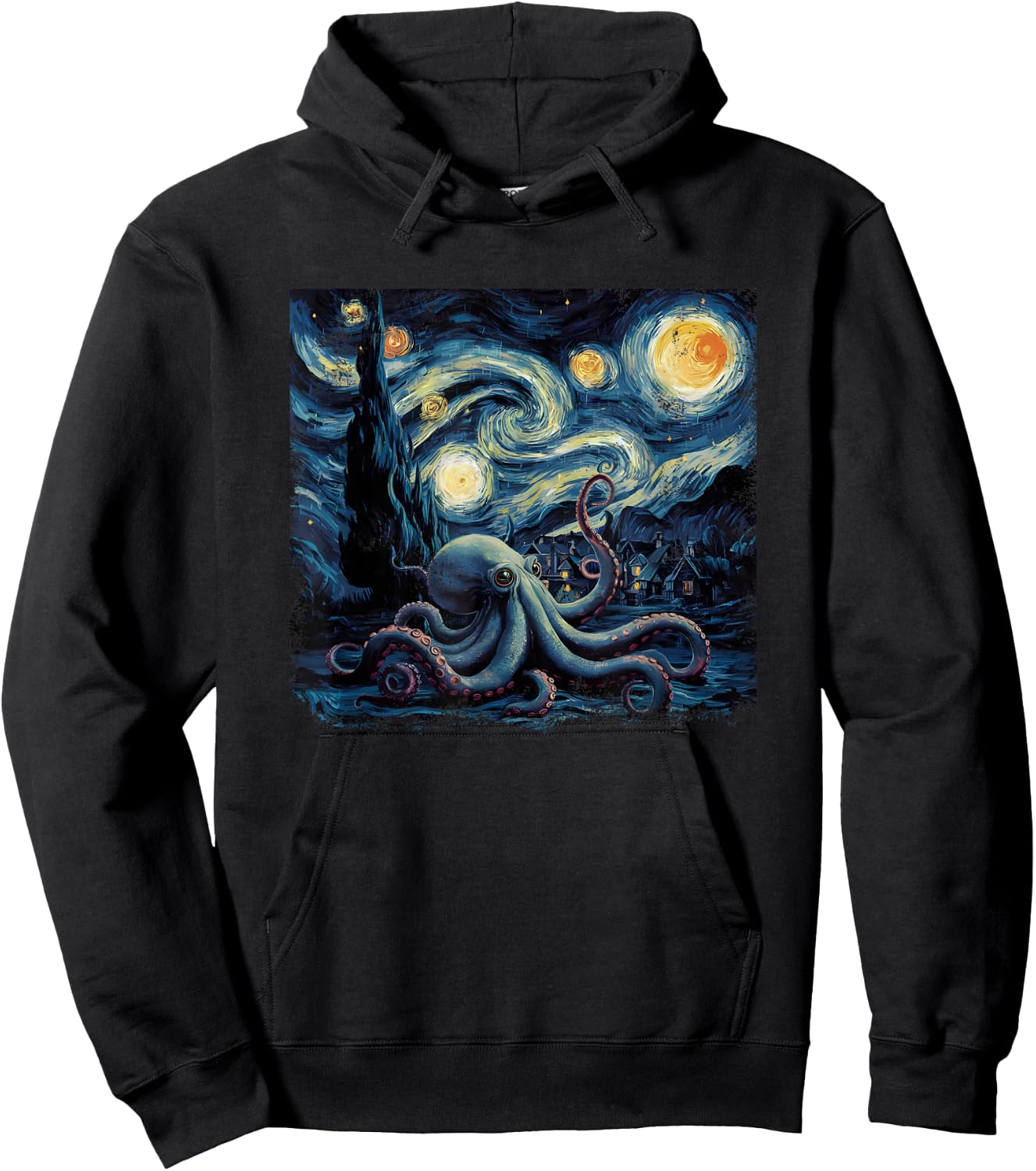 Starry Night Van Gogh Painting Octopus Lover Hoodie - Hoodie | Black