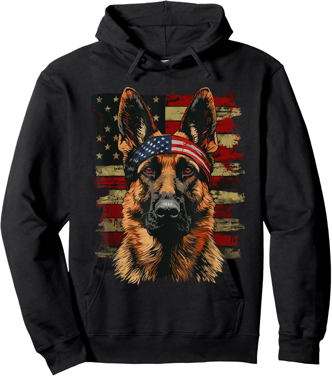 German Shepherd Patriotic 4th Of July USA American Flag Hoodie - Hoodie | Black