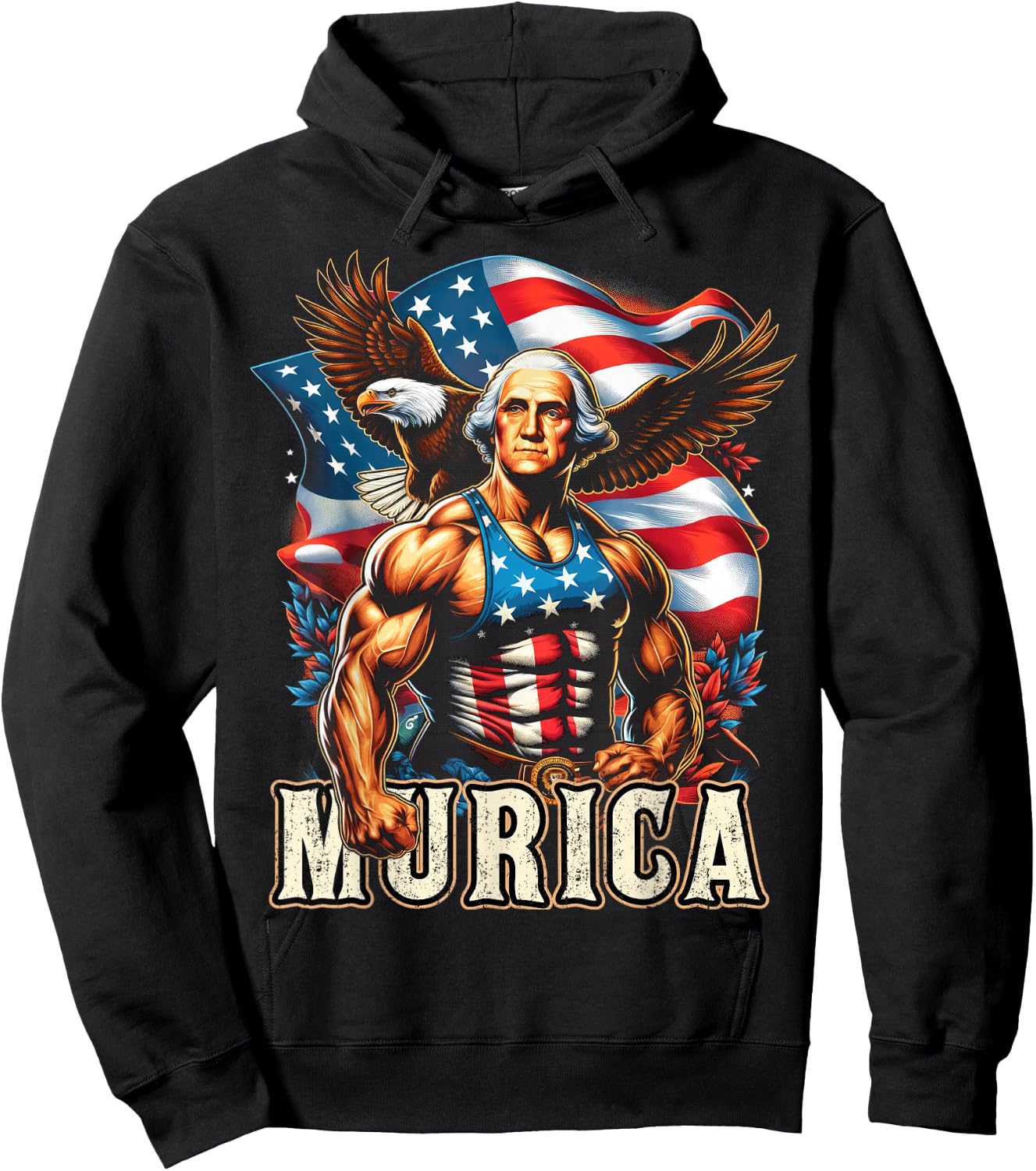 4th of July Patriotic Funny George Washington July 4th USA Hoodie - Hoodie | Black