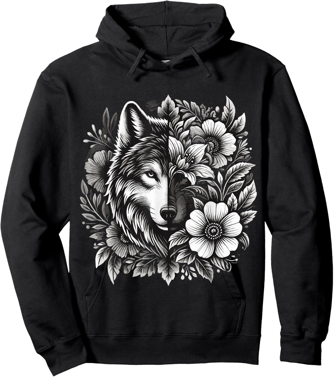 Floral Wolf Hoodie - Hoodie | Black
