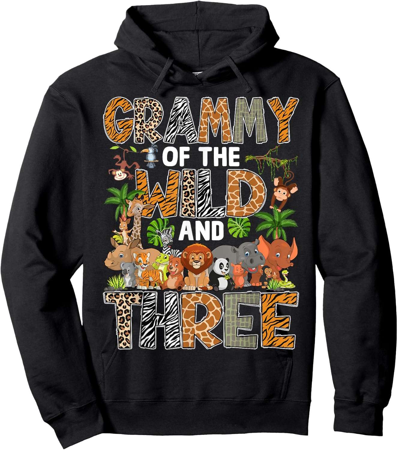 Grammy Of The Wild Three Zoo Birthday Safari Jungle Hoodie - Hoodie | Black