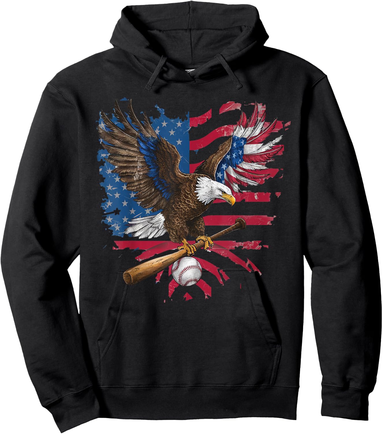 American Flag Baseball Player Bat Fan Catcher Pitcher USA Women Kids Men Hoodie - Hoodie | Black