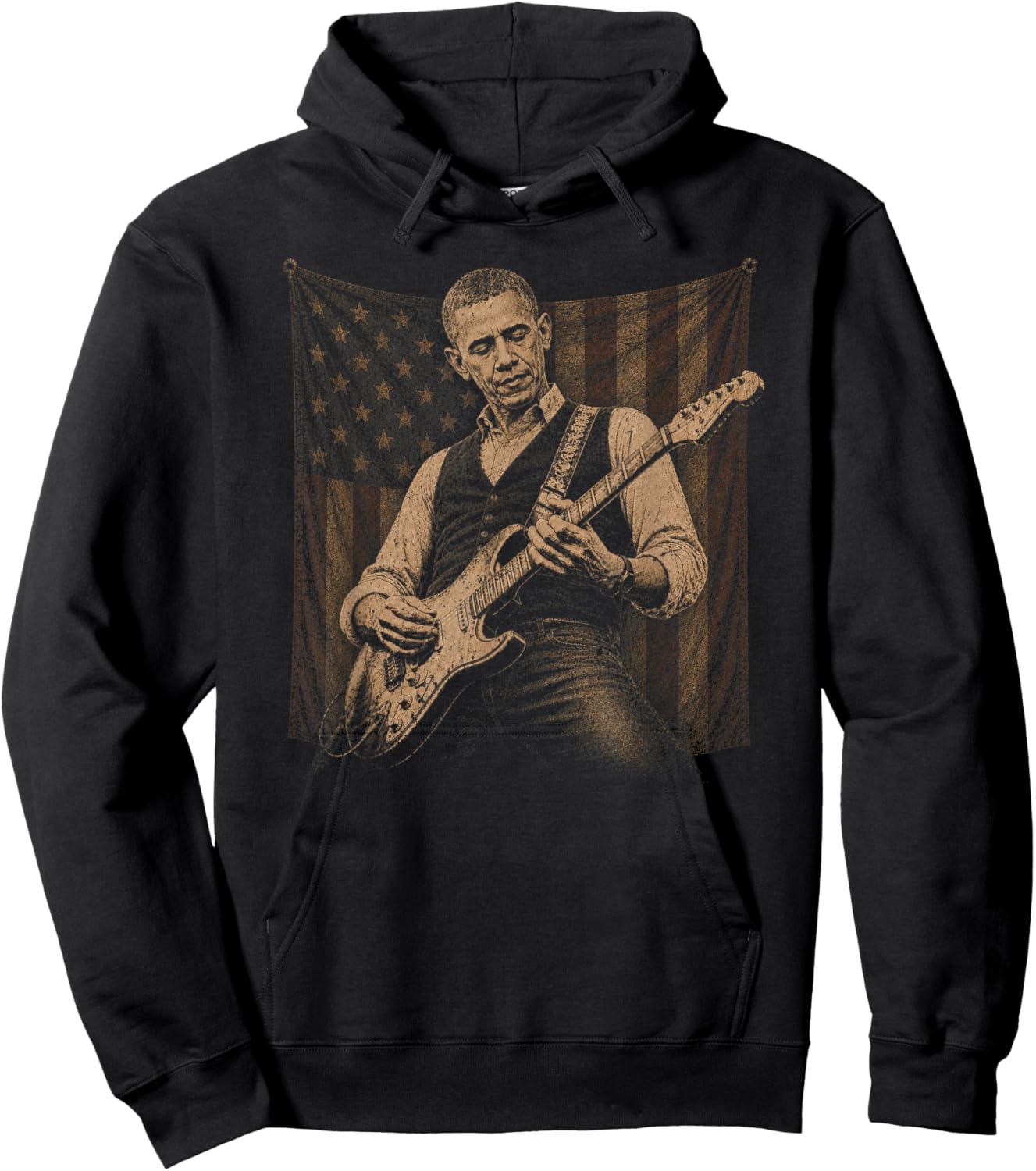 Barack Obama Playing Guitar Patriotic American Rock Music Hoodie - Hoodie | Black