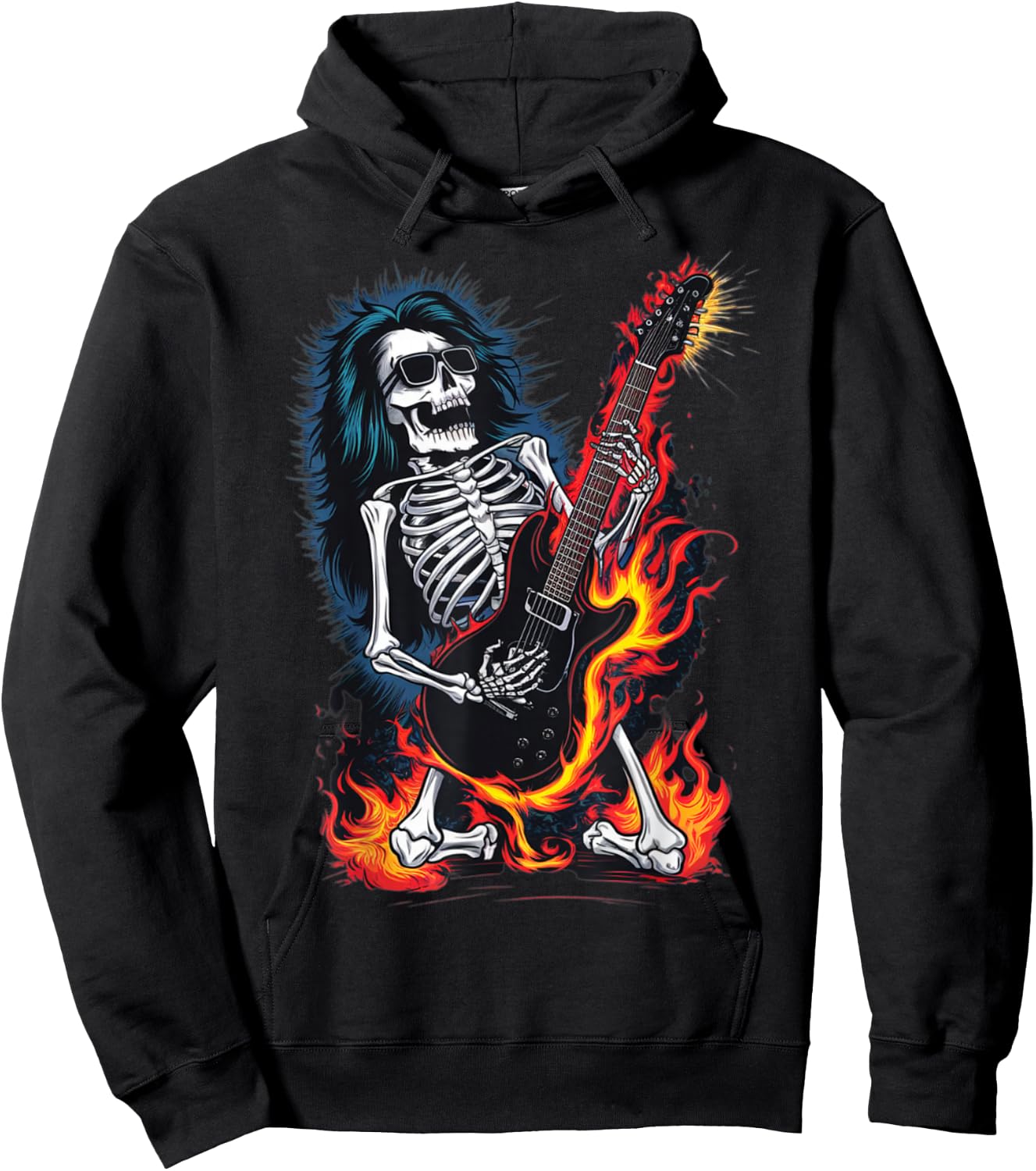 Skeleton Playing Guitar - Rock and Roll Band Hoodie - Hoodie | Black