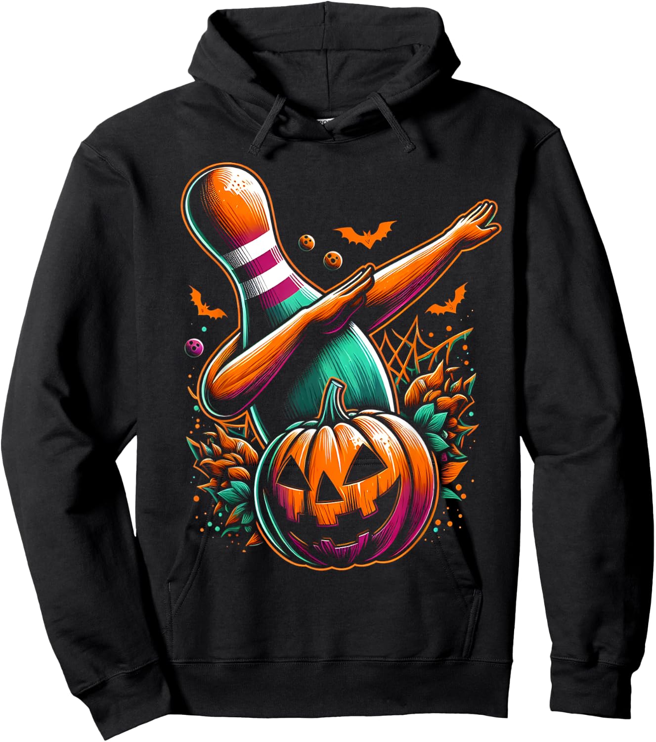 Dabbing Bowling Pin Pumpkin Spooky Halloween Bowling Costume Hoodie - Hoodie | Black