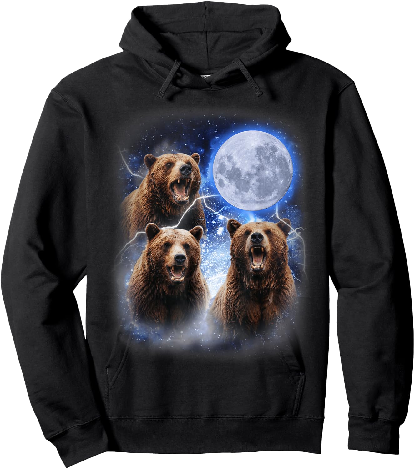 Three Grizzly Bears Howl at Moon Starry Mountain Forest Bear Hoodie - Hoodie | Black