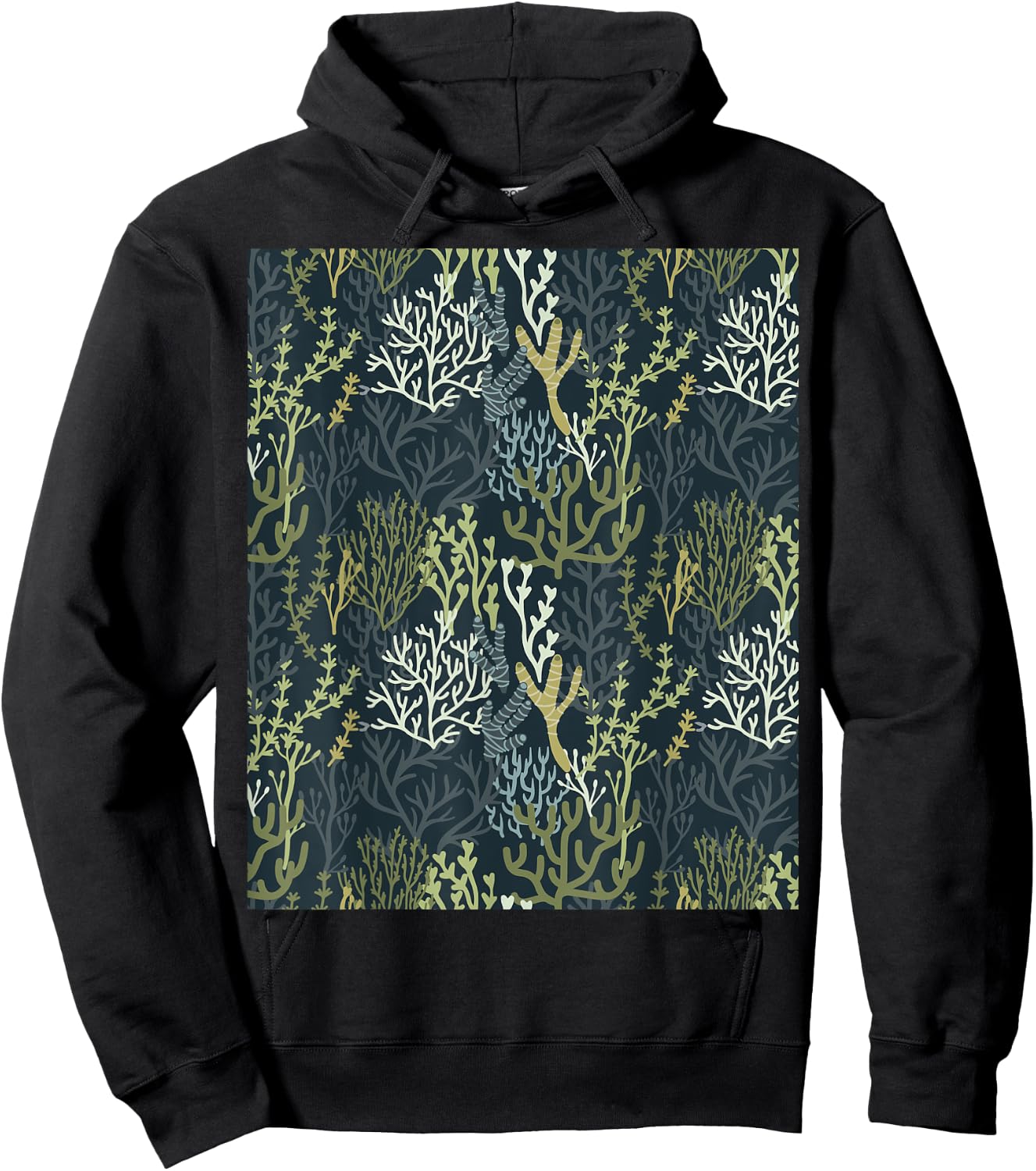 Coastal Grandma Beachy Green Coral Reef Pattern Men Women Hoodie - Hoodie | Black