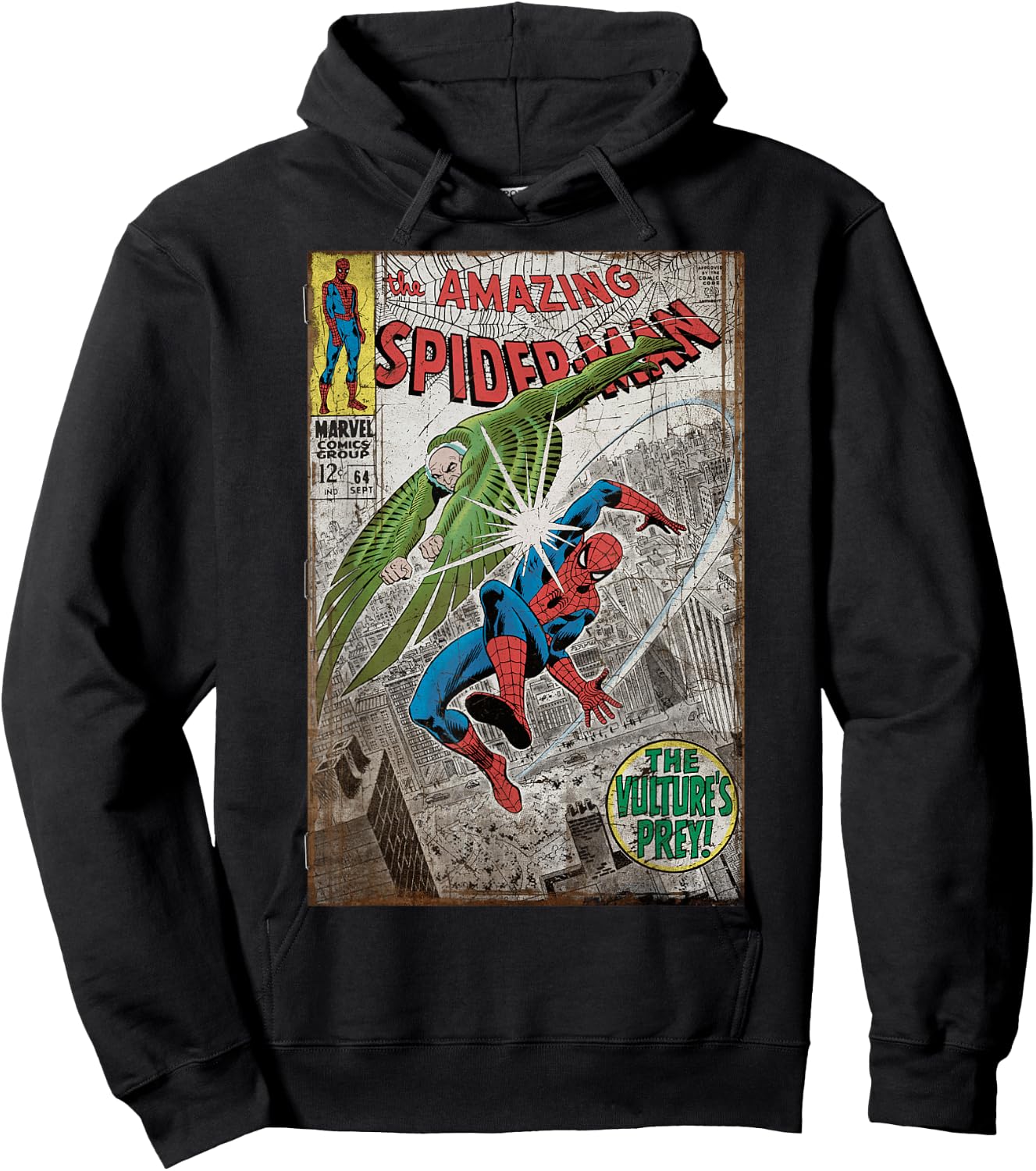 Marvel Comics Retro Spider-Man Vulture's Prey Distressed Hoodie - Hoodie | Black