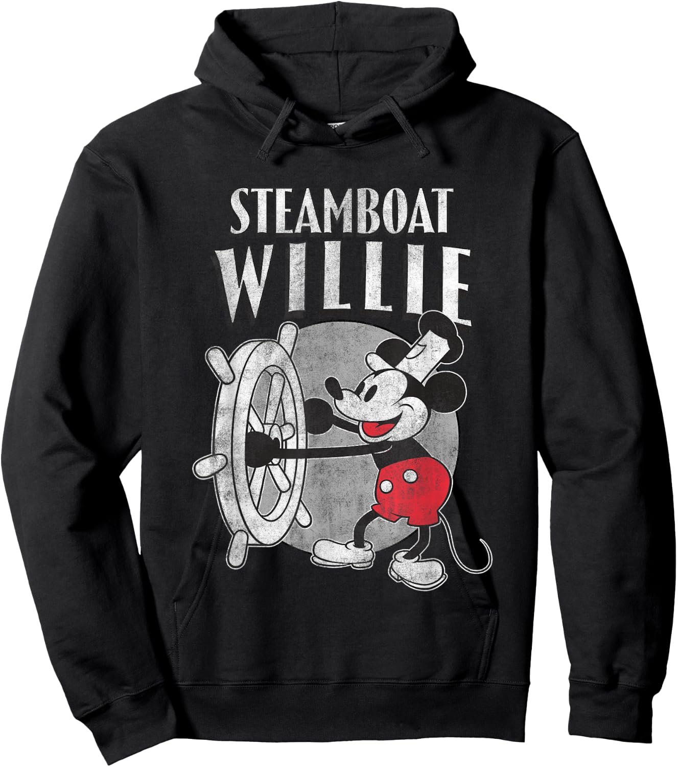 Disney Steamboat Willie Mickey Vintage Big Chest Poster Hoodie - Hoodie | Black