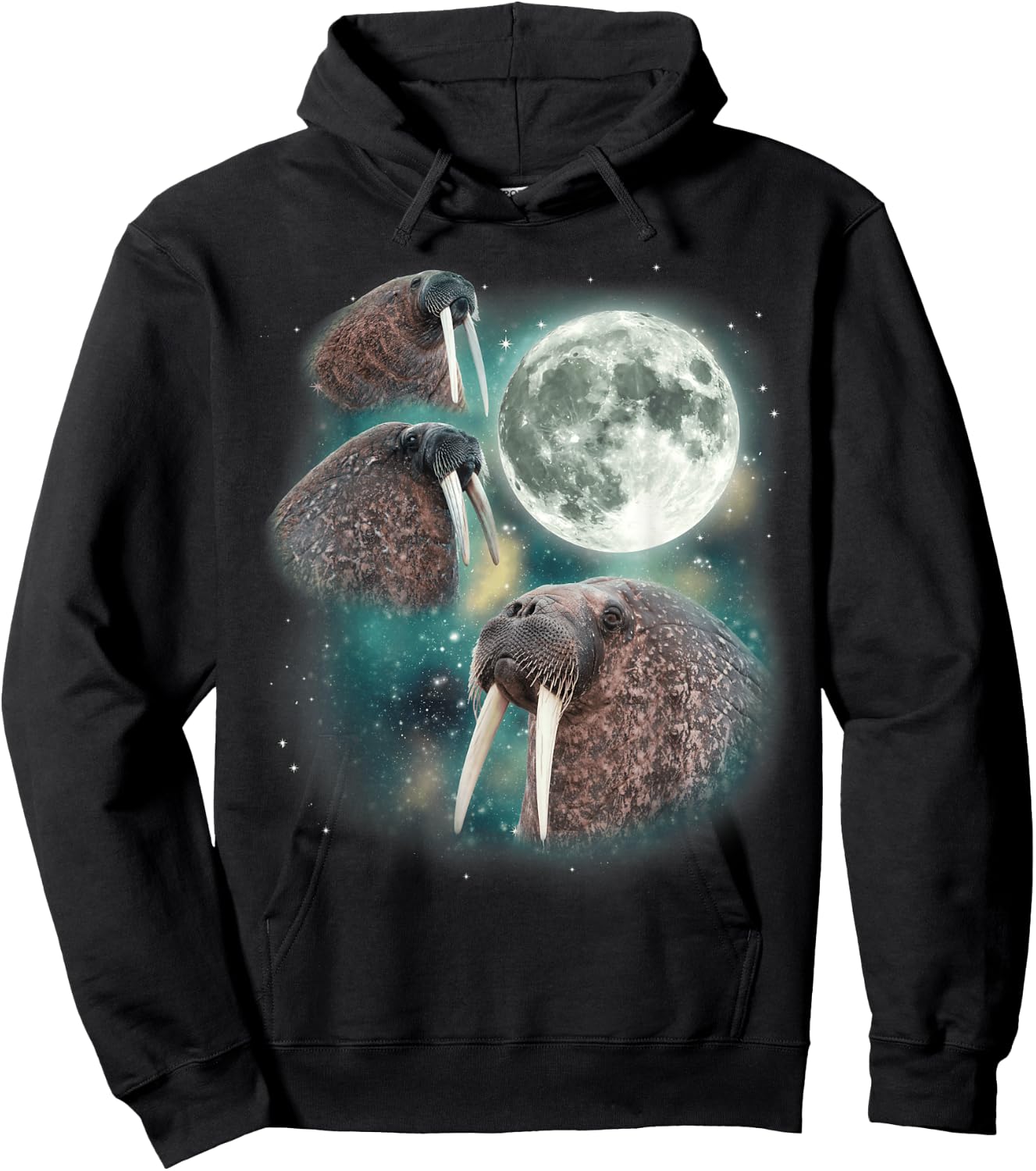 Three Walrus Moon | 3 Howling Walruses Pinniped Moon Parody Hoodie - Hoodie | Black