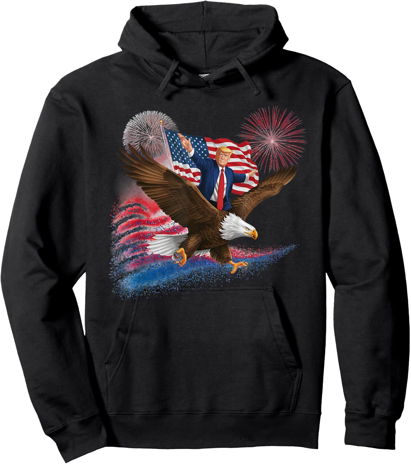 Patriotic Trump Bald Eagle American Pride USA Flag July 4th Hoodie - Hoodie | Black