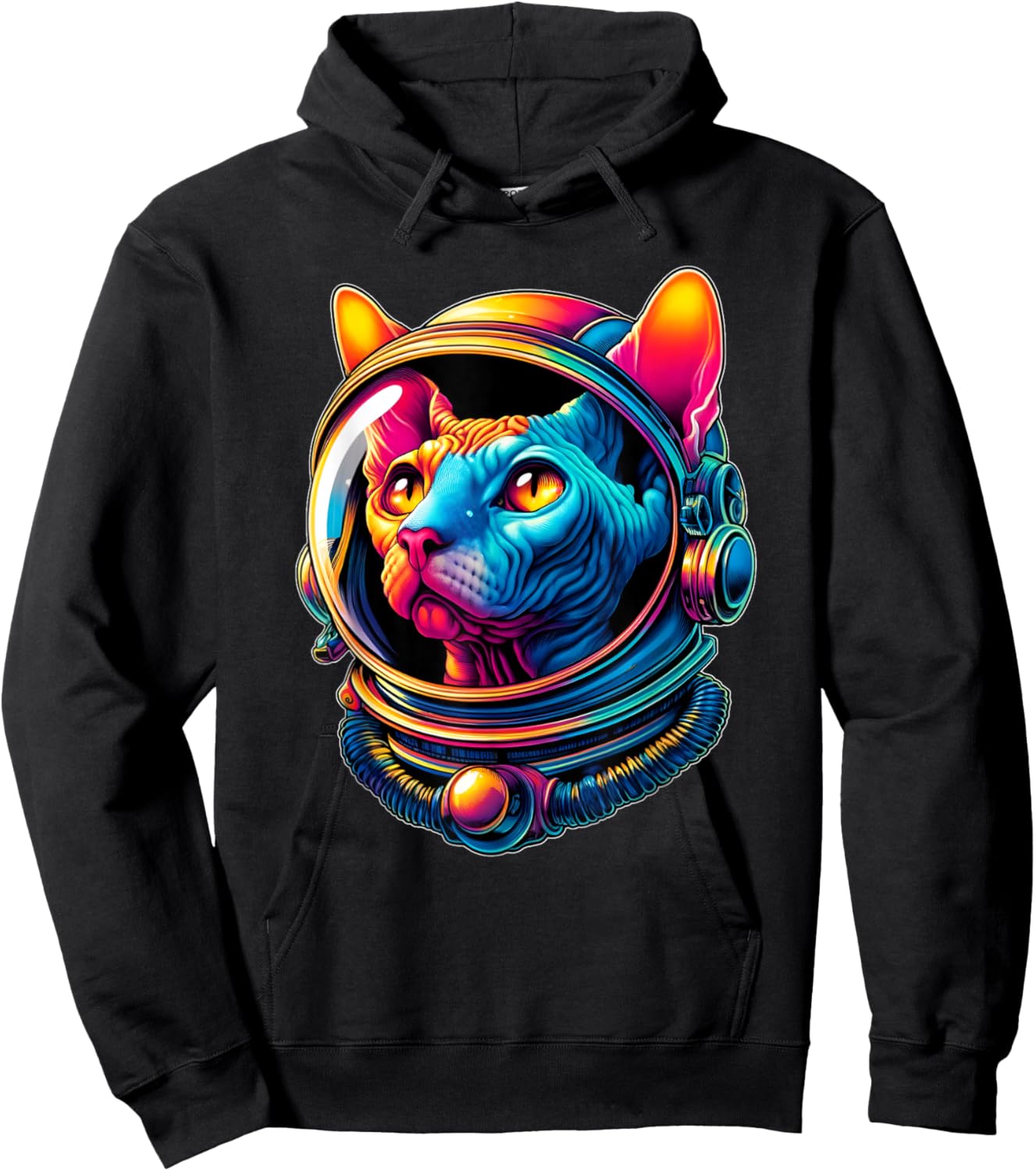 Astronaut Hairless Sphynx Cat Colorful Women Girls Kids Hoodie - Hoodie | Black