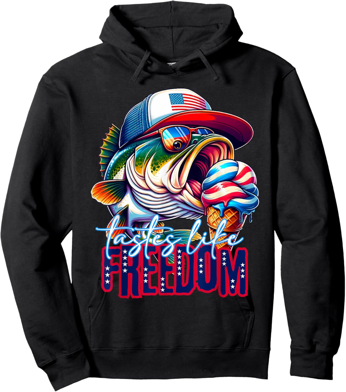 Tastes Like Freedom Bass Fishing Large Mouth Bass Fisherman Hoodie - Hoodie | Black