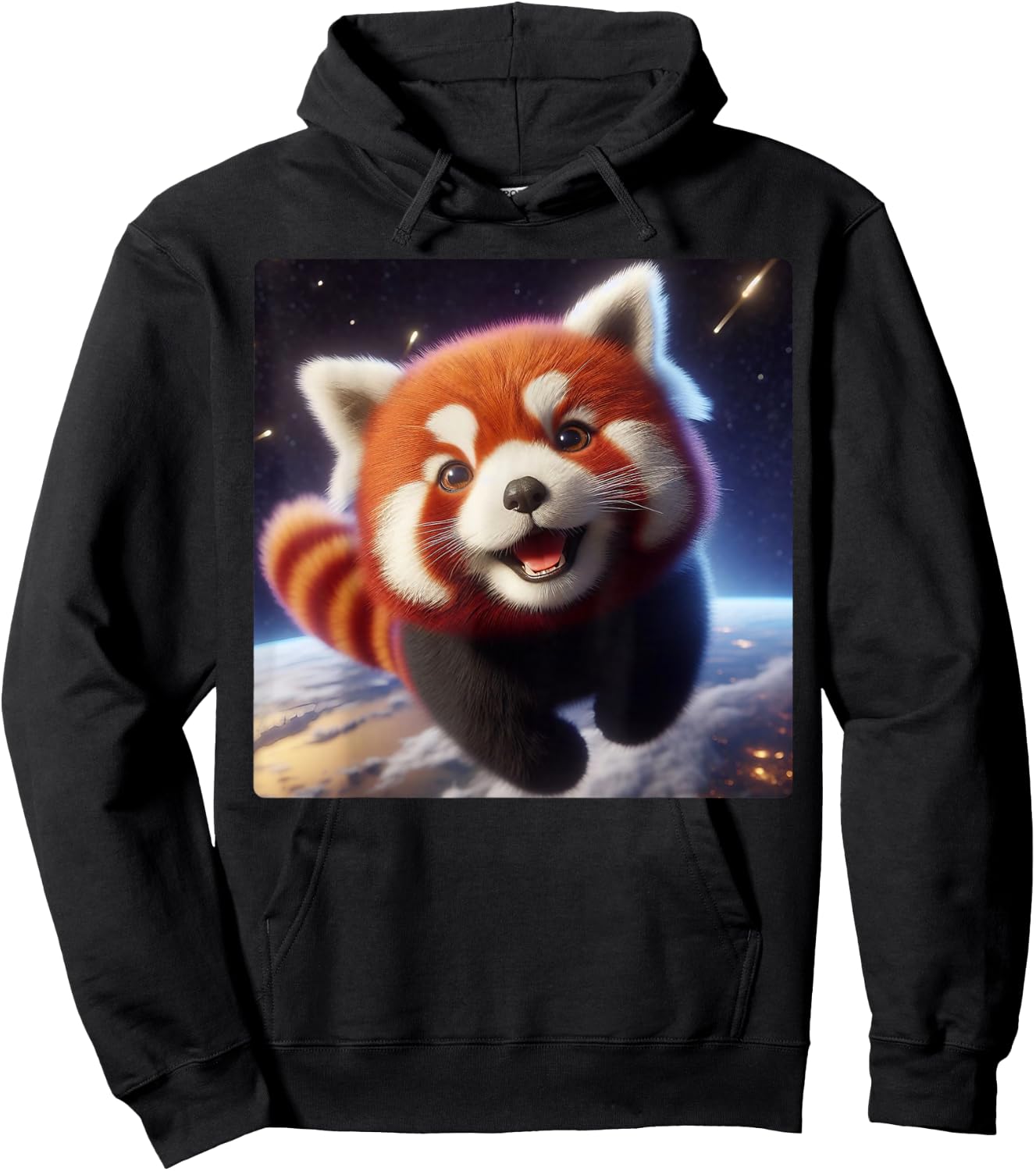 Cute and Happy Red Panda Flying in Space Hoodie - Hoodie | Black