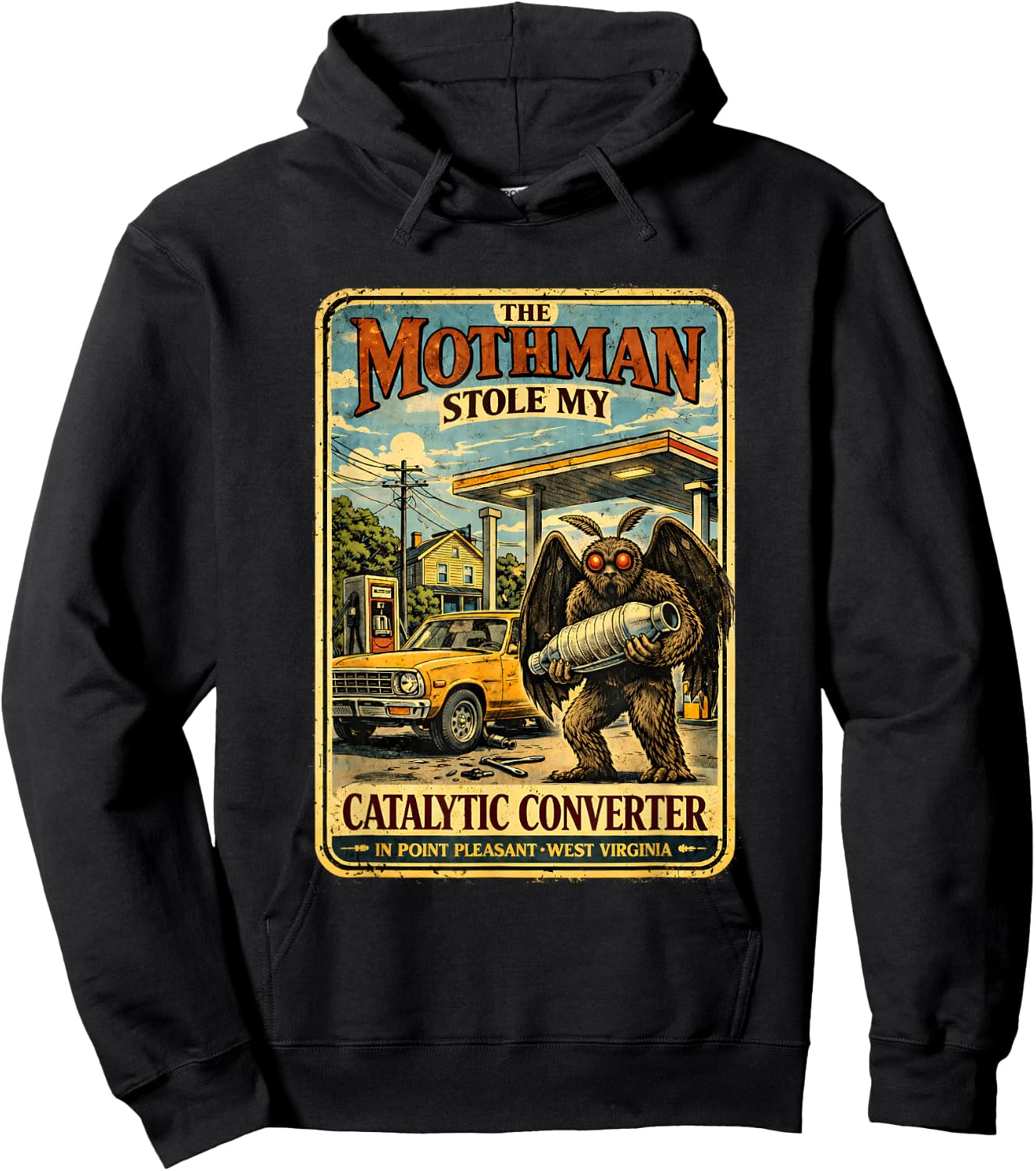 The Mothman Stole My Catalytic Converter Funny Cryptid Men Hoodie - Hoodie | Black
