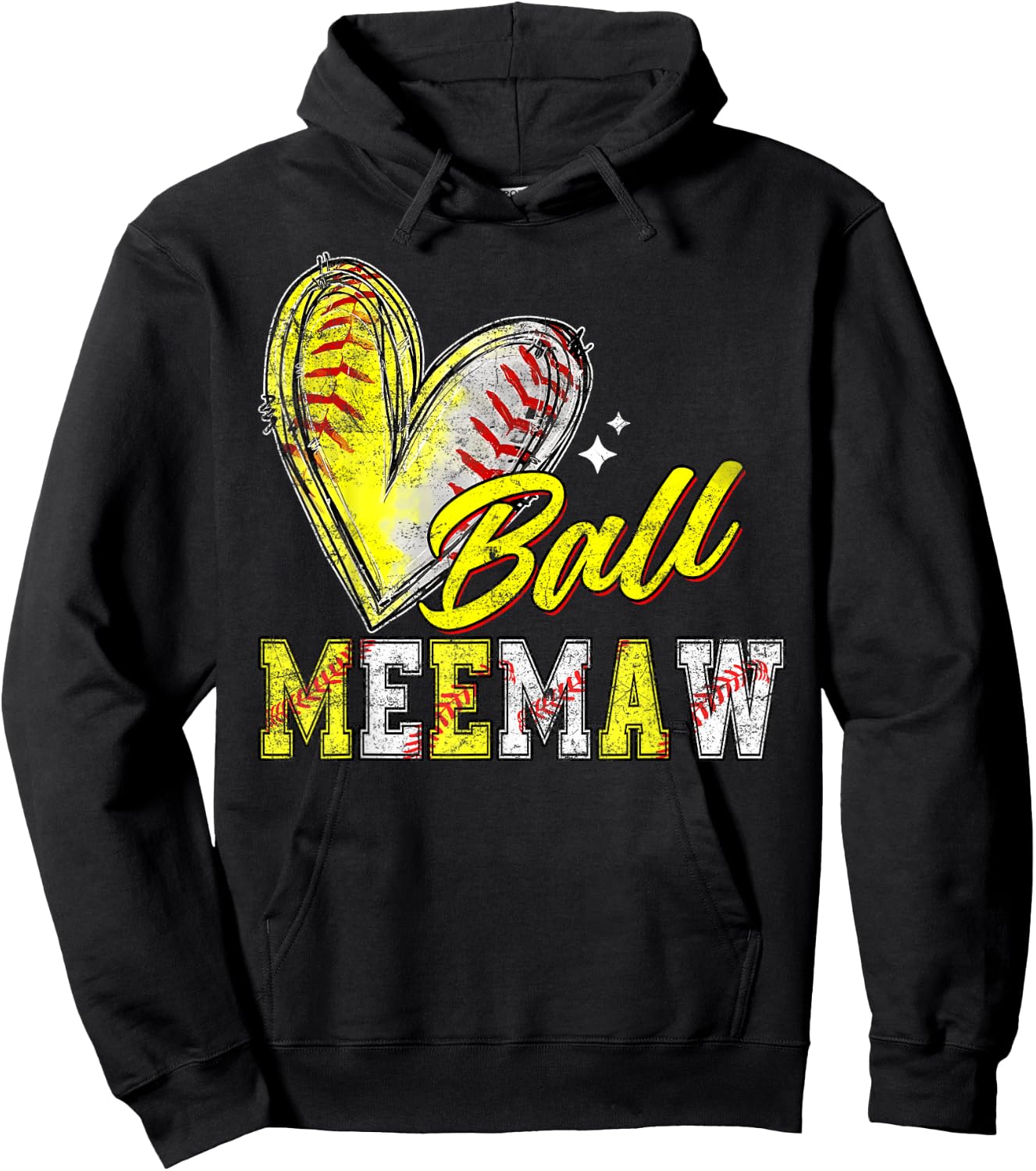 Funny Ball Meemaw Softball Baseball Meemaw Hoodie - Hoodie | Black