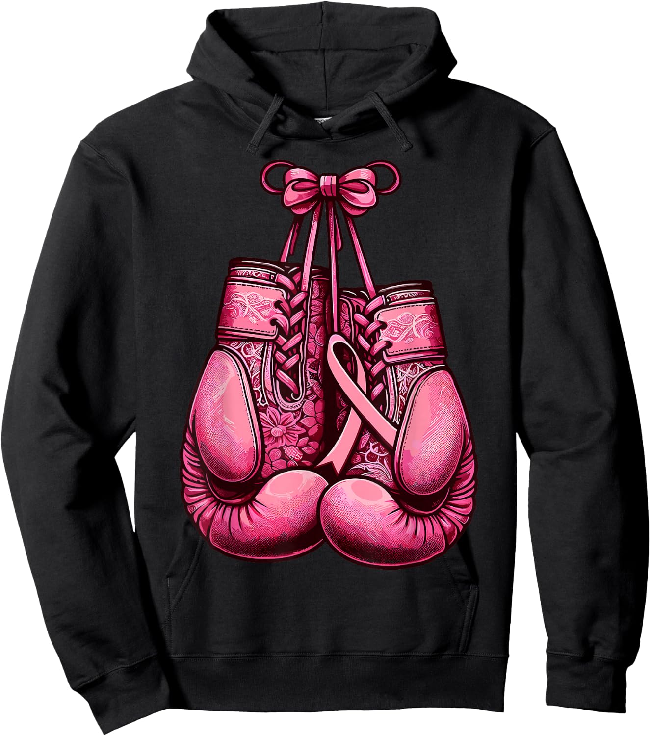 Breast Cancer Boxing Glove Pink Ribbon Awareness Fight Women Hoodie - Hoodie | Black