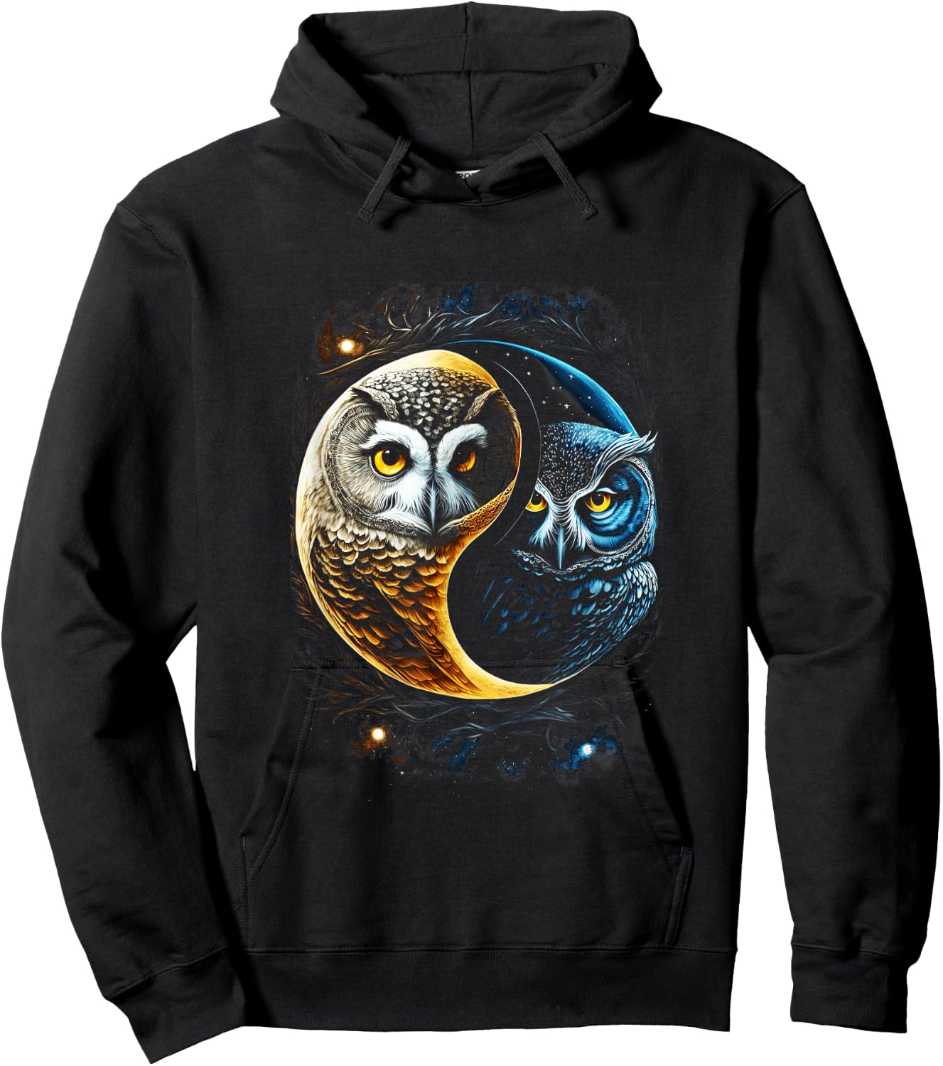 Moon Owl Birds Barn Humorous Yin And Yang Chinese Hoodie - Hoodie | Black