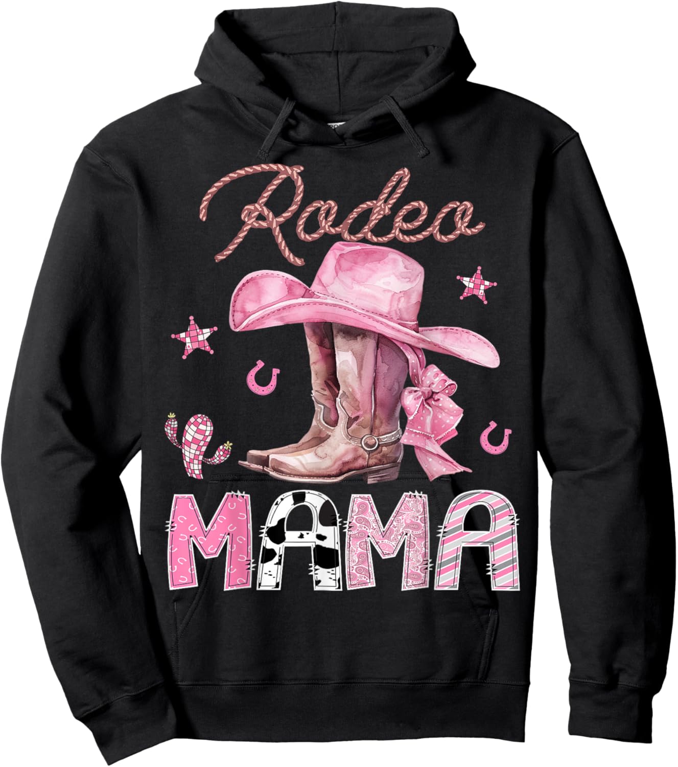 Rodeo Mama Pink Boots Coquette CowGirl Birthday Party Hoodie - Hoodie | Black