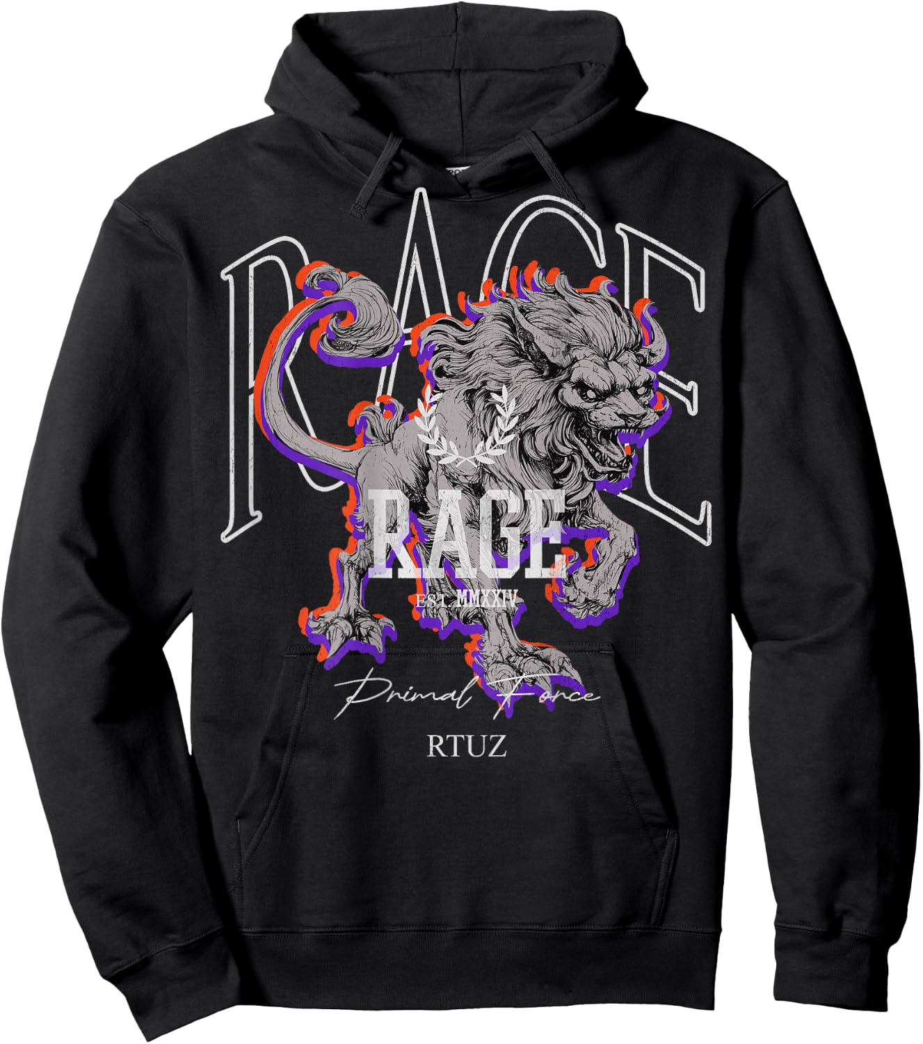 Cool Y2K Back Print Streetwear Fashion Women Men Retro Lion Hoodie - Hoodie | Black