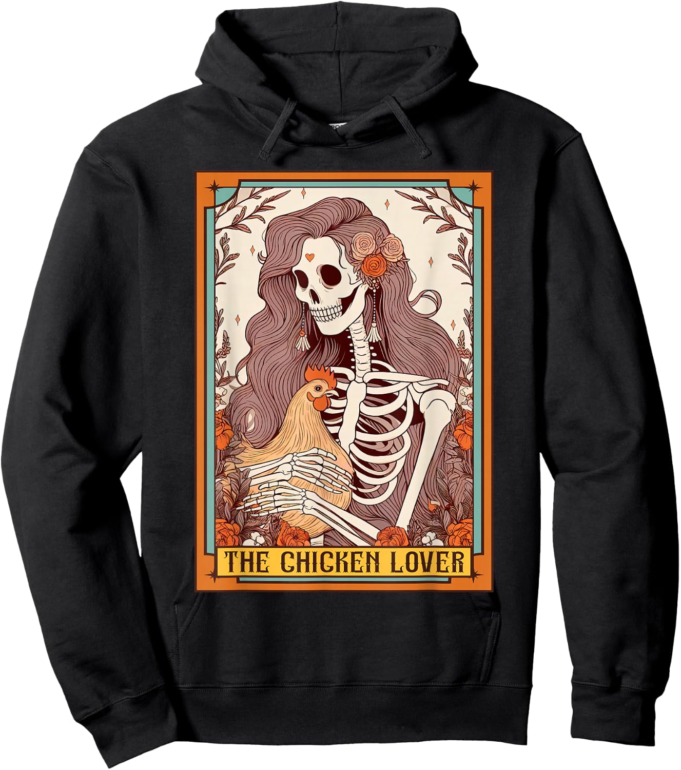 Chicken Mom Farm Life Skeleton The Chicken Lover Tarot Card Hoodie - Hoodie | Black