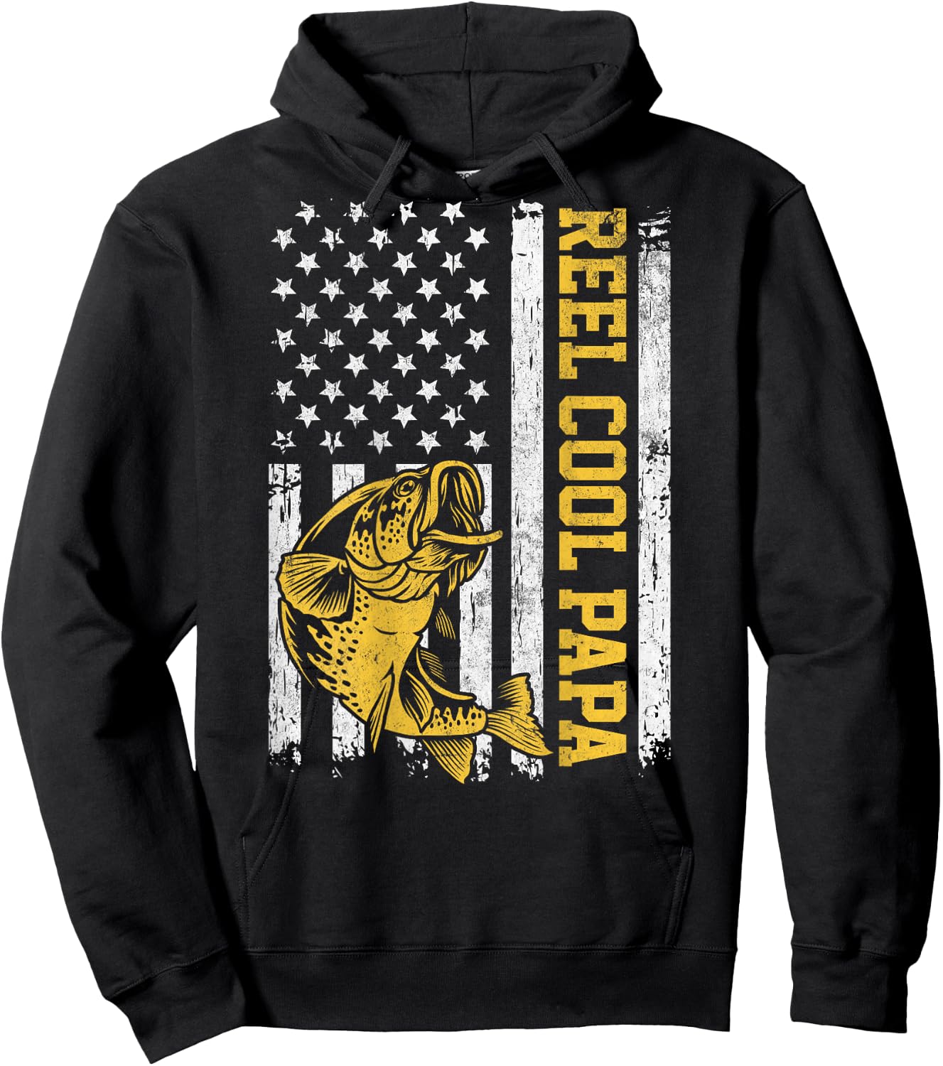 USA Flag Reel Cool Papa Patriotic Fishing Design On Back Women Men Hoodie - Hoodie | Black