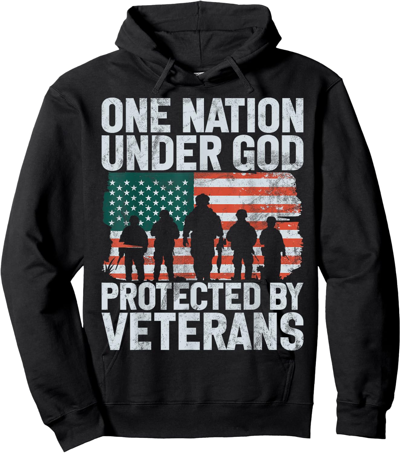 One Nation Under God Protected by Veterans Hoodie - Hoodie | Black