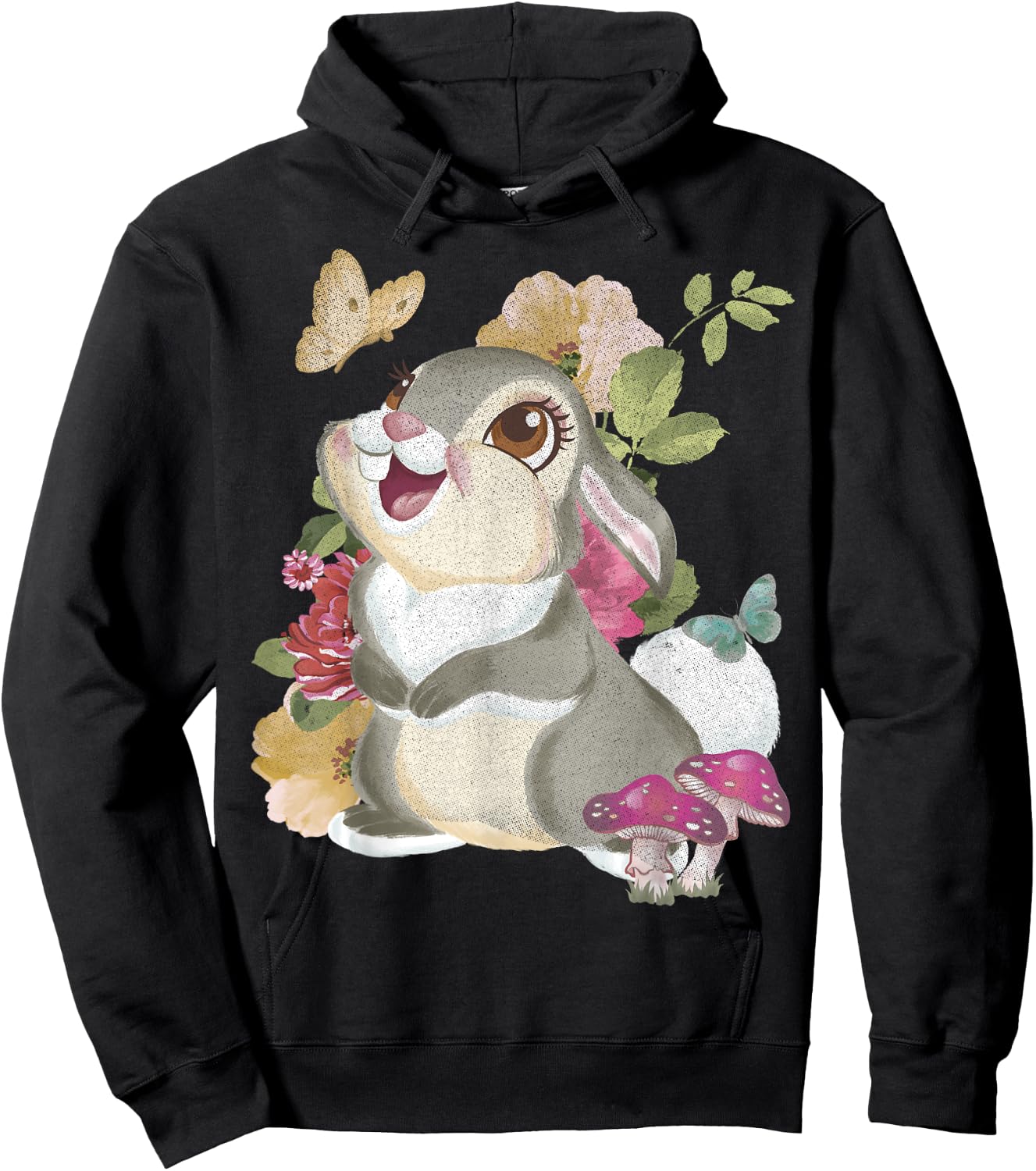 Disney Bambi Thumper Vintage Floral Portrait Hoodie - Hoodie | Black