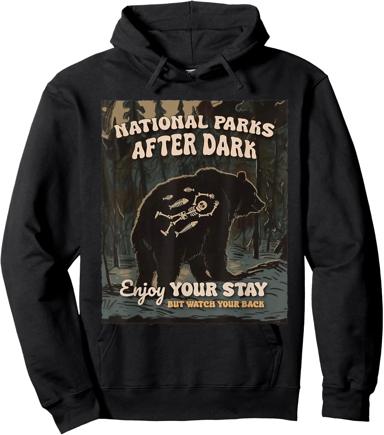 National Park After Dark - Adults - Black - Small - Short Sleeve - - Casual - Camping - Humor Lovers Hoodie - Hoodie | Black