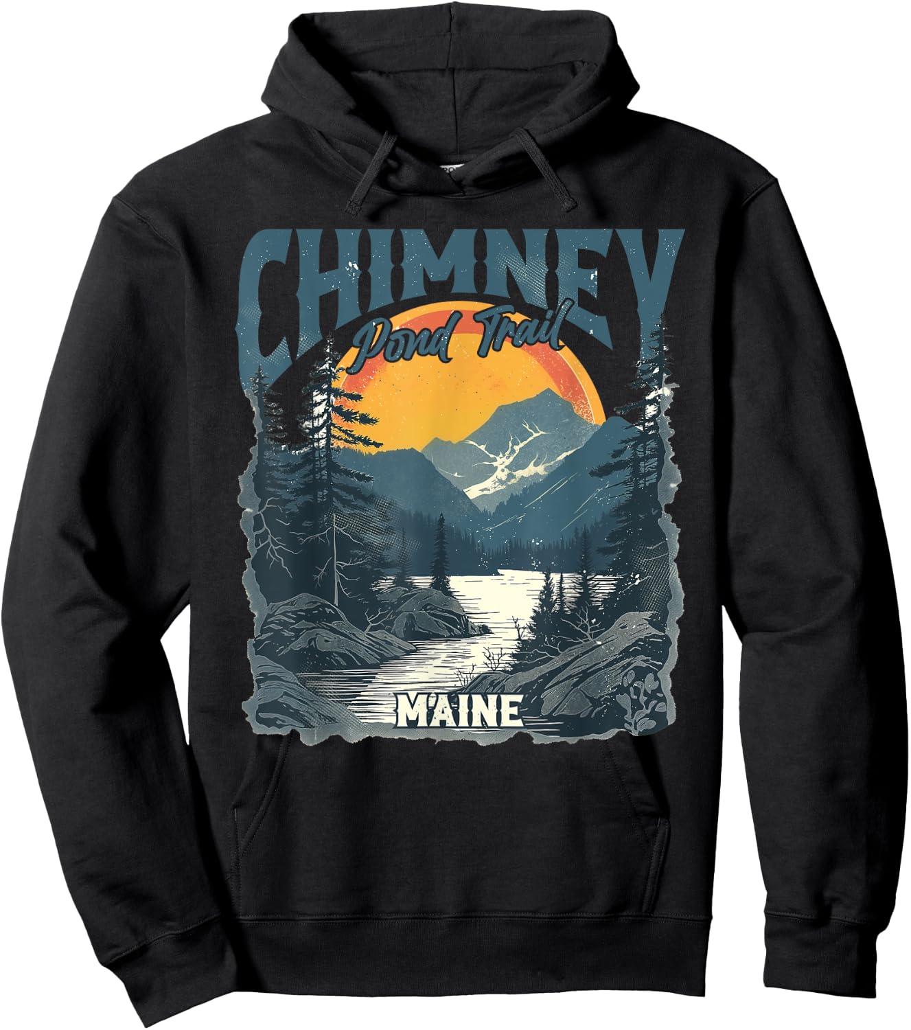 Chimney Pond Trail Maine Vintage Outdoor Retro Hoodie - Hoodie | Black
