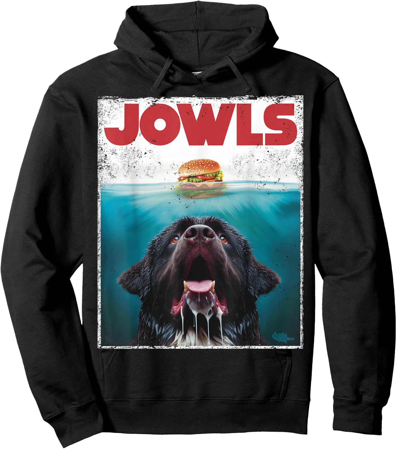 Newfie Jowls, Drooling Newfoundland Dog Paws, Mom Top, Dad Hoodie - Hoodie | Black