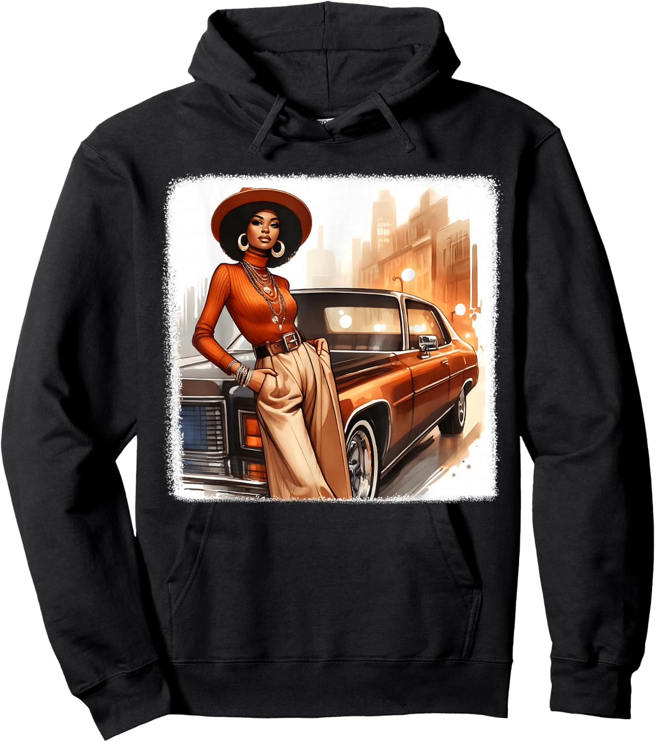African American 1970s 80s Vintage Vibes Black Girl Old Car Hoodie - Hoodie | Black