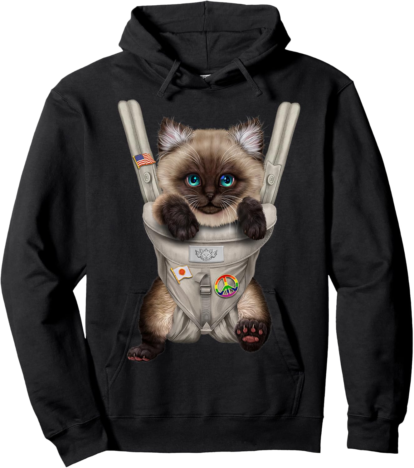 Siamese Cat in Baby Carrier Men Women Kids Hoodie - Hoodie | Black
