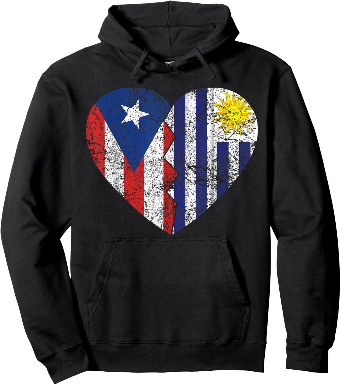 Uruguayan Puerto Rican Flags Heart | Puerto Rico Uruguay Hoodie - Hoodie | Black