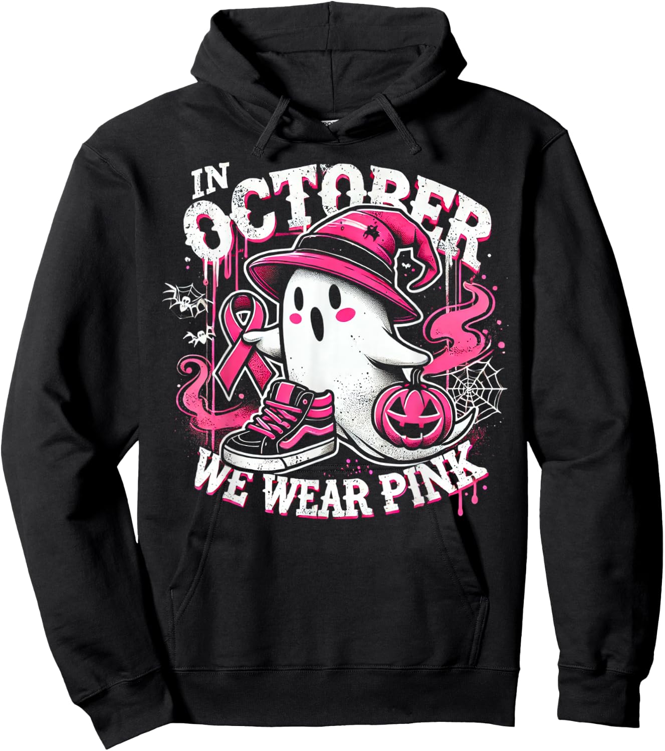 We Wear Pink in october Ghost Breast Cancer Awareness Hoodie - Hoodie | Black