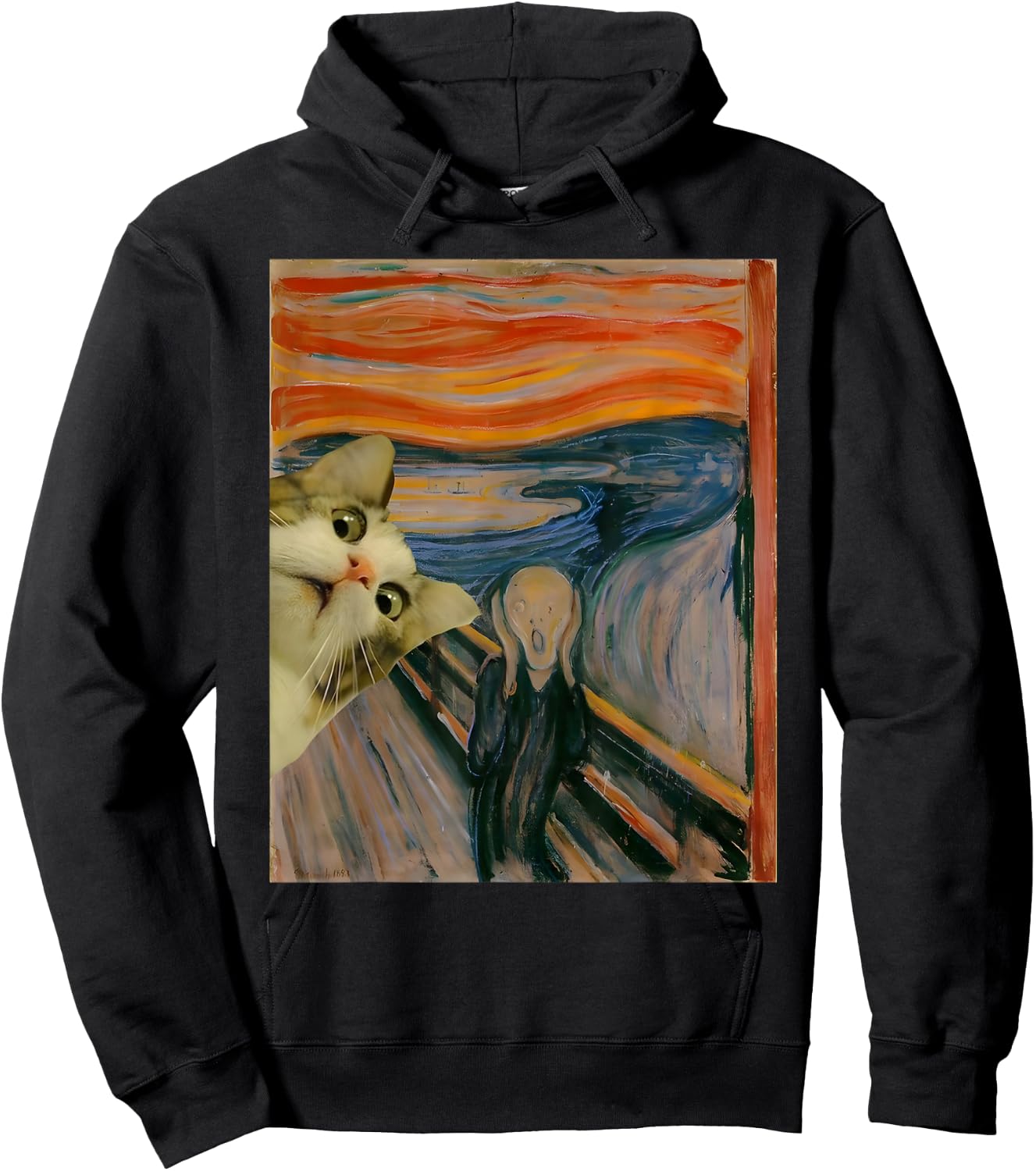 The Scream Cat by Munch Edvard Famous Painting Funny Cat Art Hoodie - Hoodie | Black