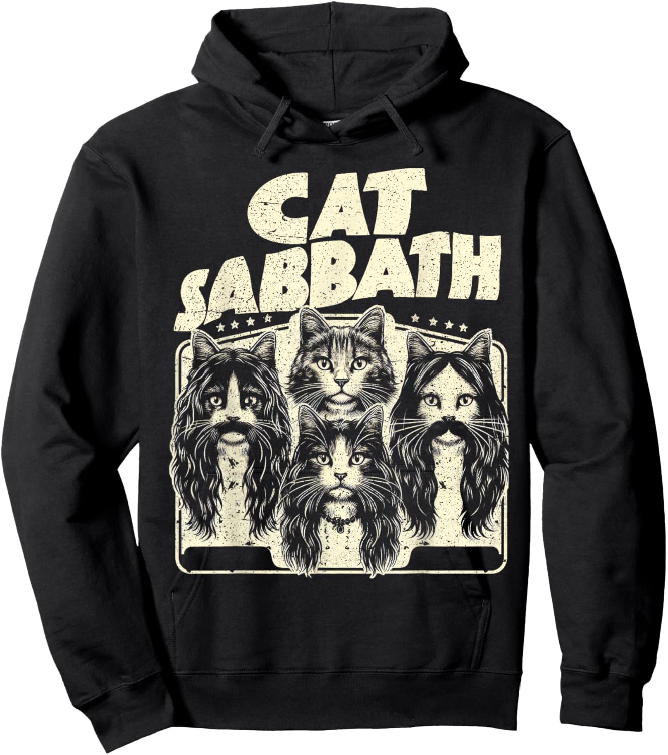 Funny Cat English Rock Band Music Lover Distressed Style Men Women Hoodie - Hoodie | Black