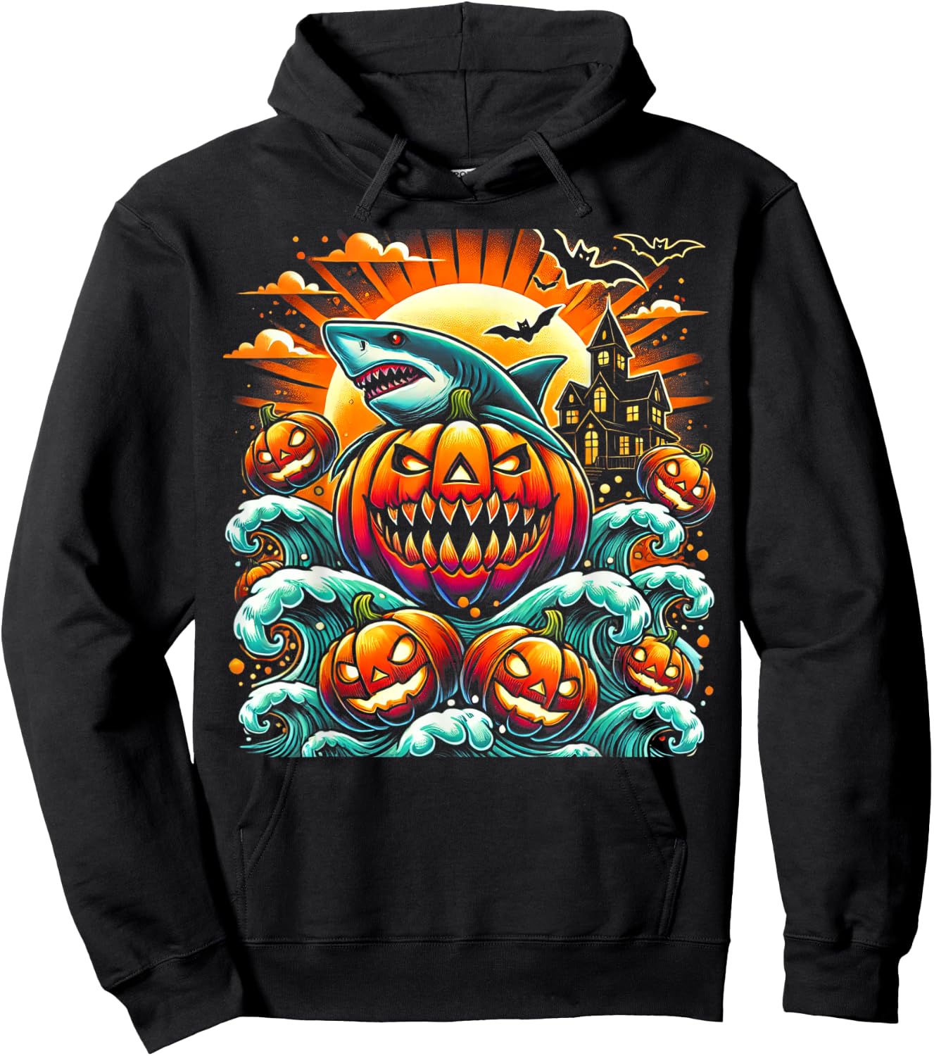 Pumpkin Shark Halloween Hoodie - Hoodie | Black